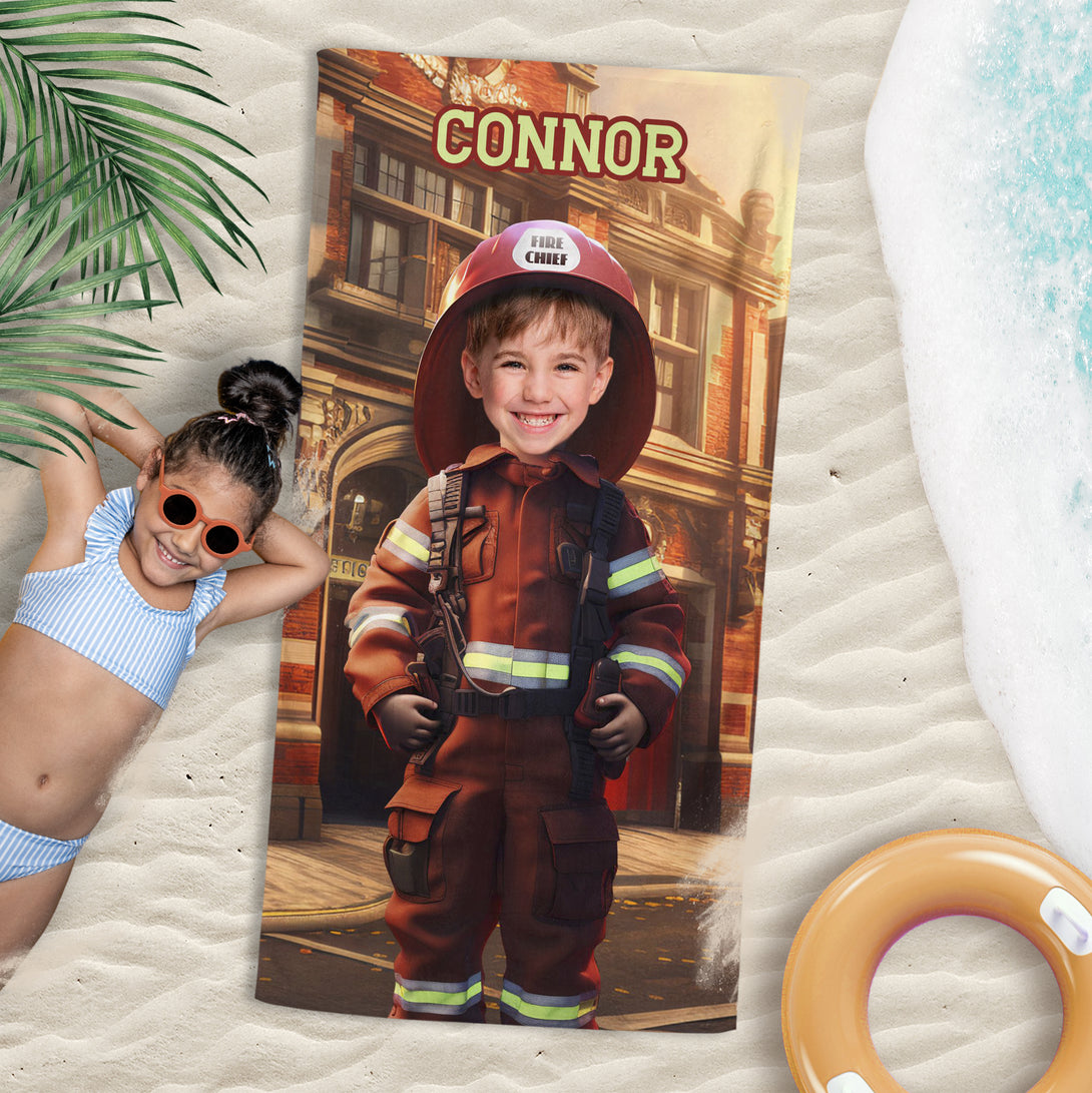 Firefighter Boys Face Bath Towels, Custom Pool Party Favors - Custamazegifts.com 