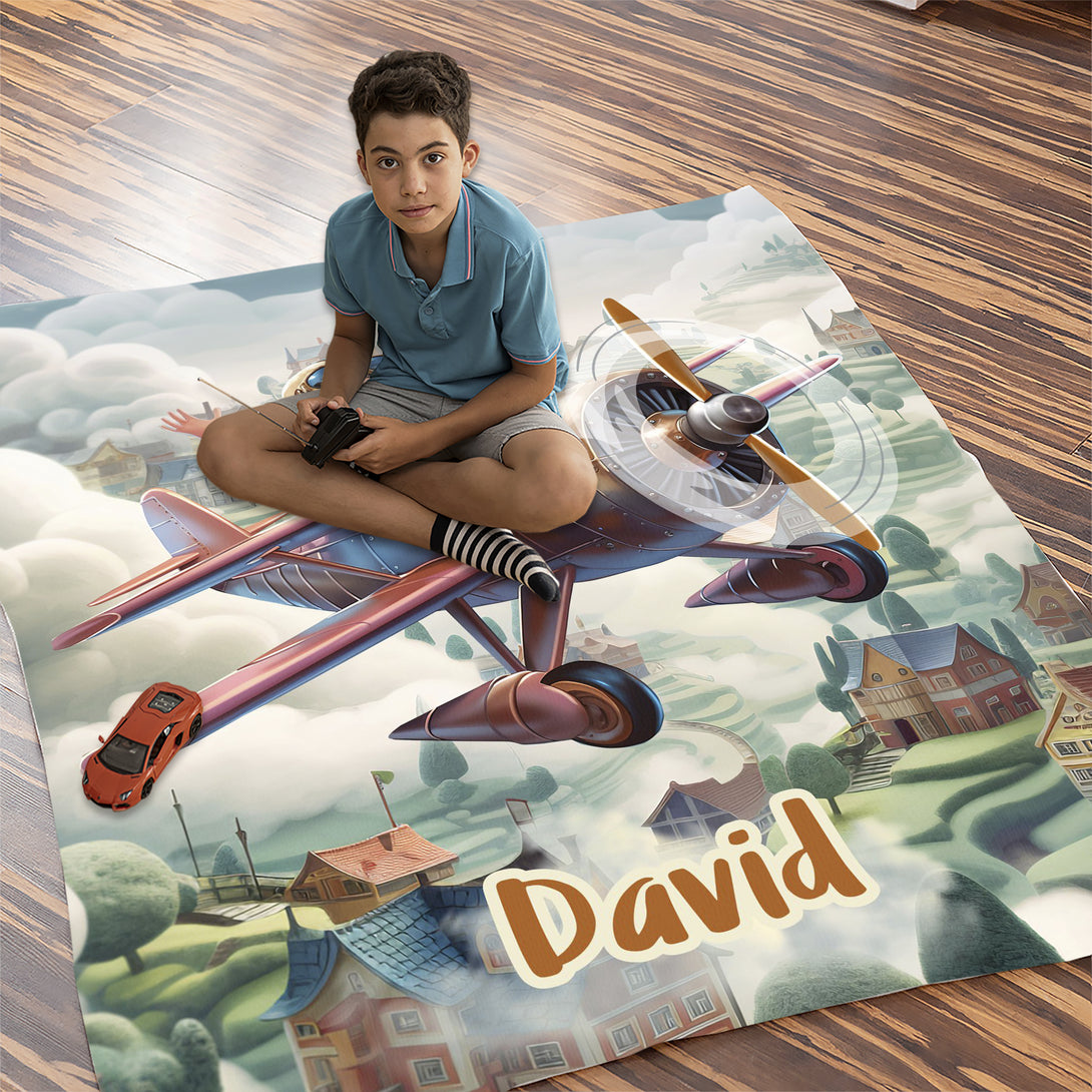 Boys Blanket Traveler Gift, Planes Theme Blanket Pilot Bedroom for Boys - Custamazegifts.com 