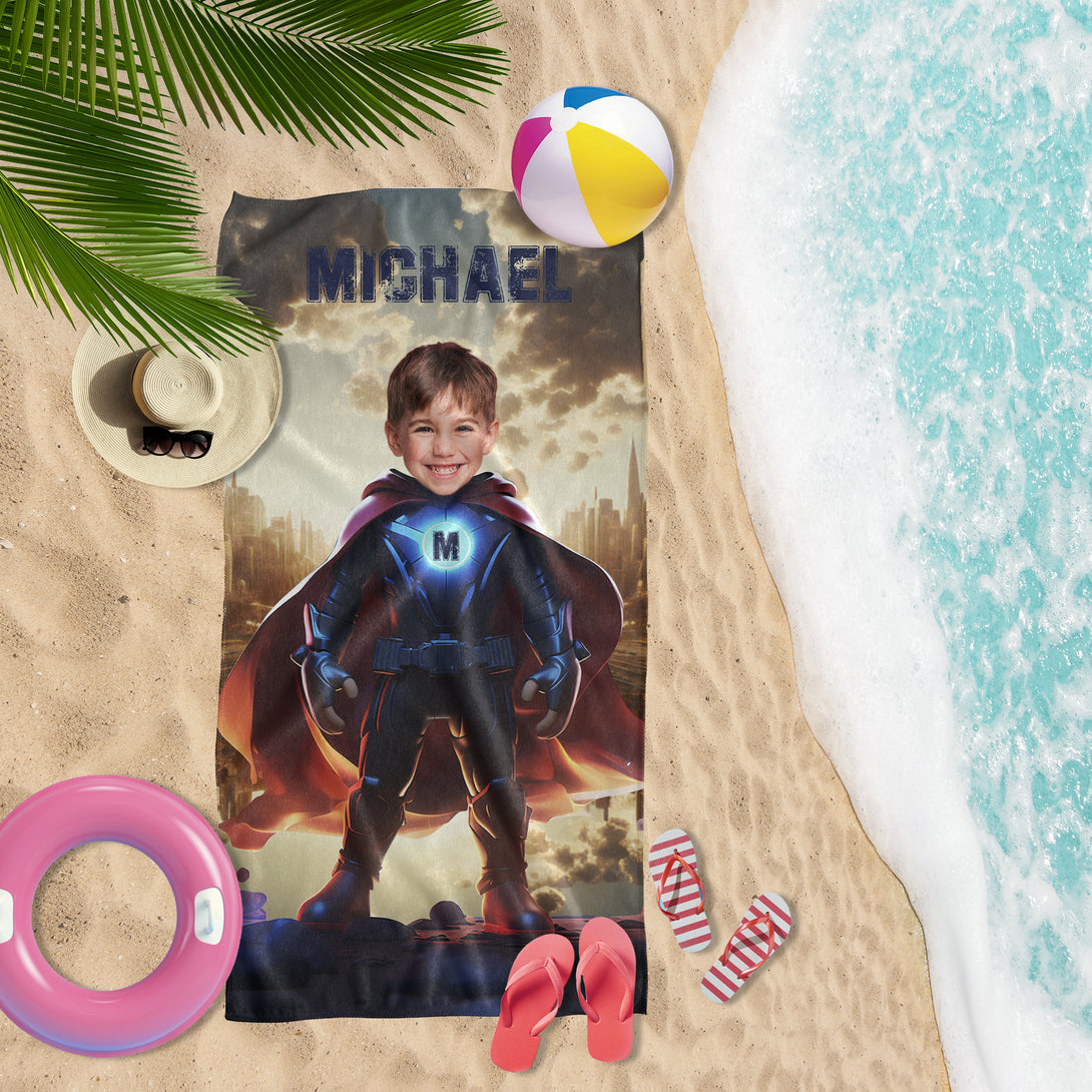 Custom Super Hero Boy Photo Towel, Superhero Kids Bath Towel - Custamazegifts.com 