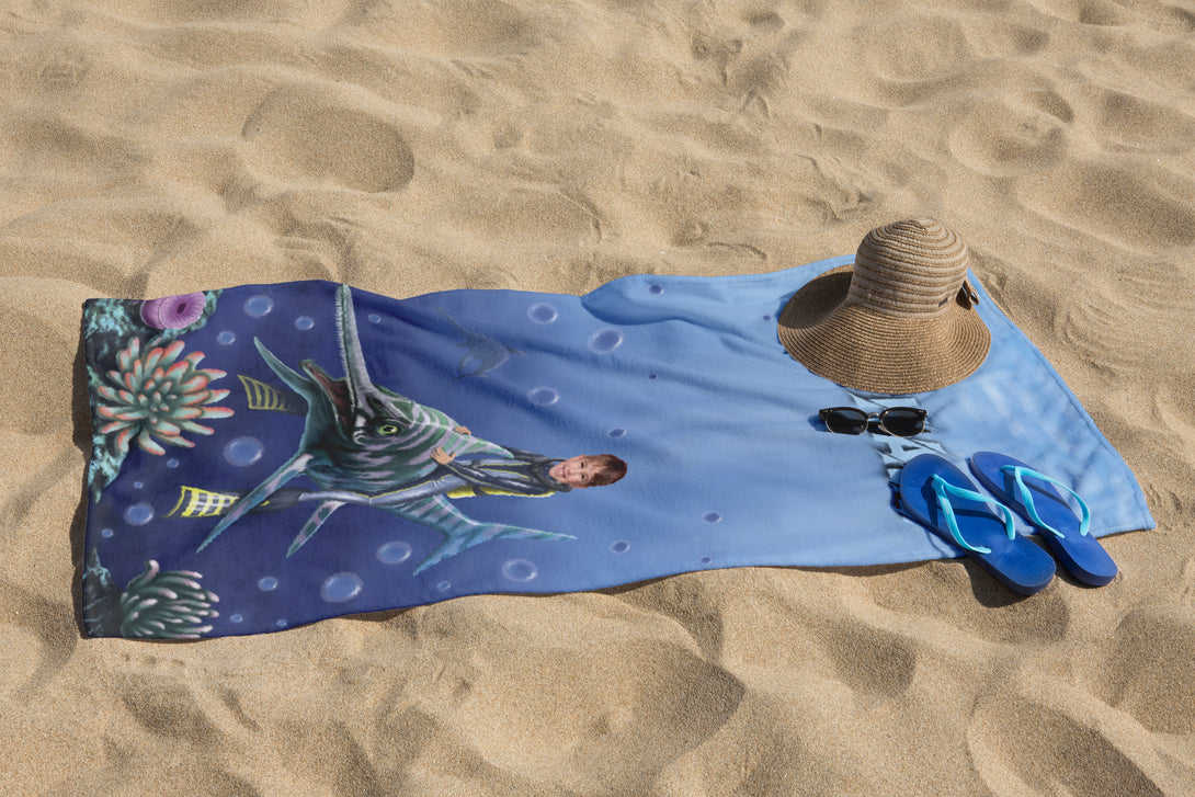 Boys Beach Towel Ocean Theme Gift, Personalized Towel Nephew Gift - Custamazegifts.com 