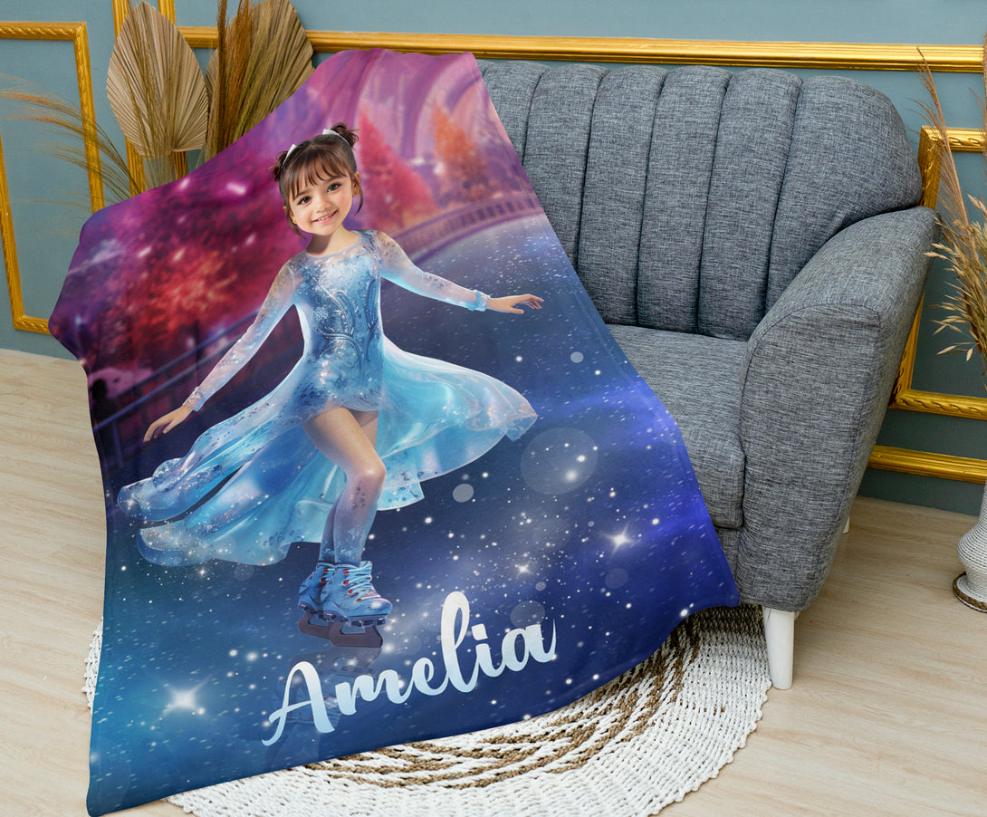 Figure Skating Gift Custom Photo Blanket, Picture Blankets for Girls - Custamazegifts.com 