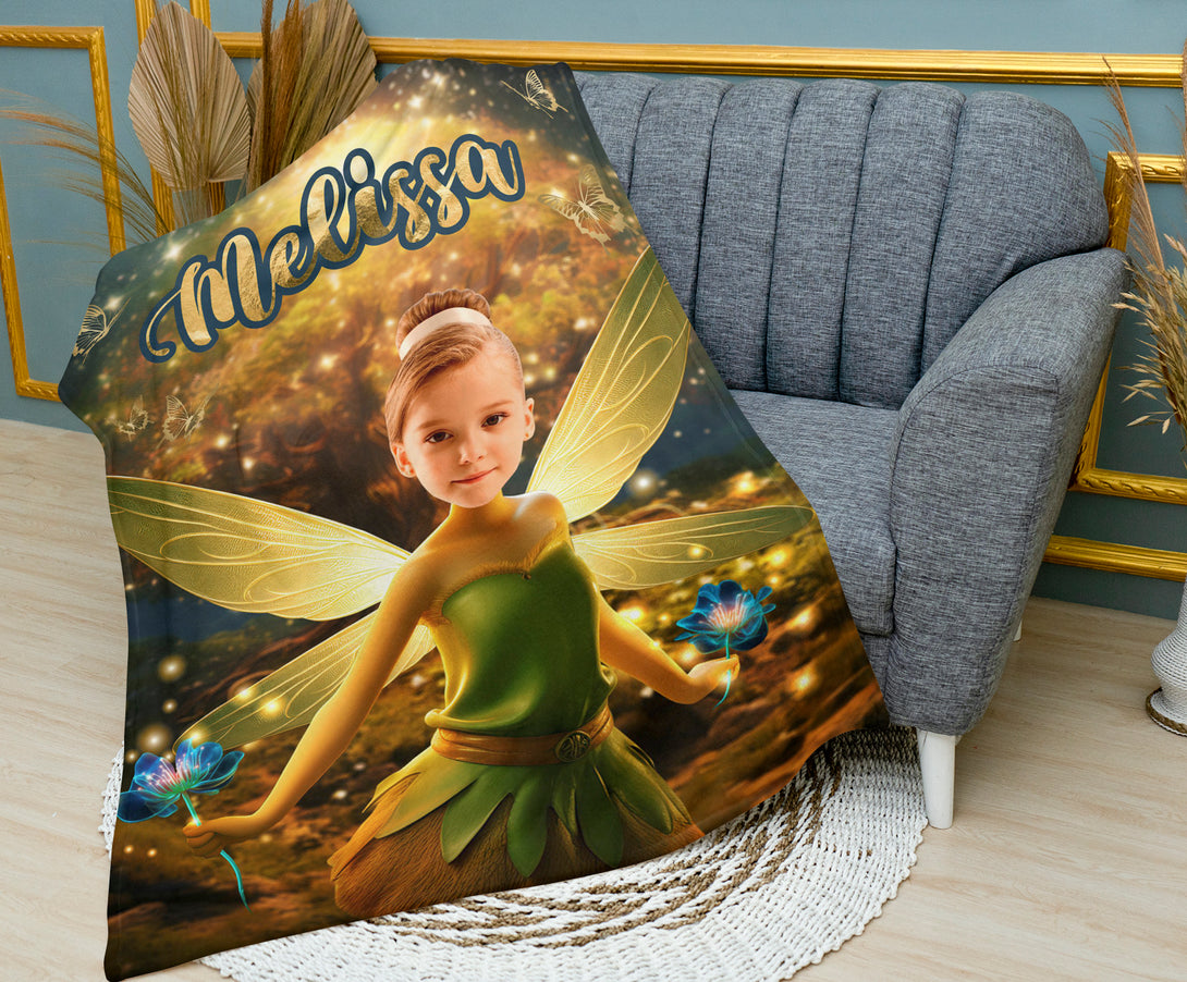 Personalized Blanket Tinkerbell Fairy Gift for Girls - Custamazegifts.com 