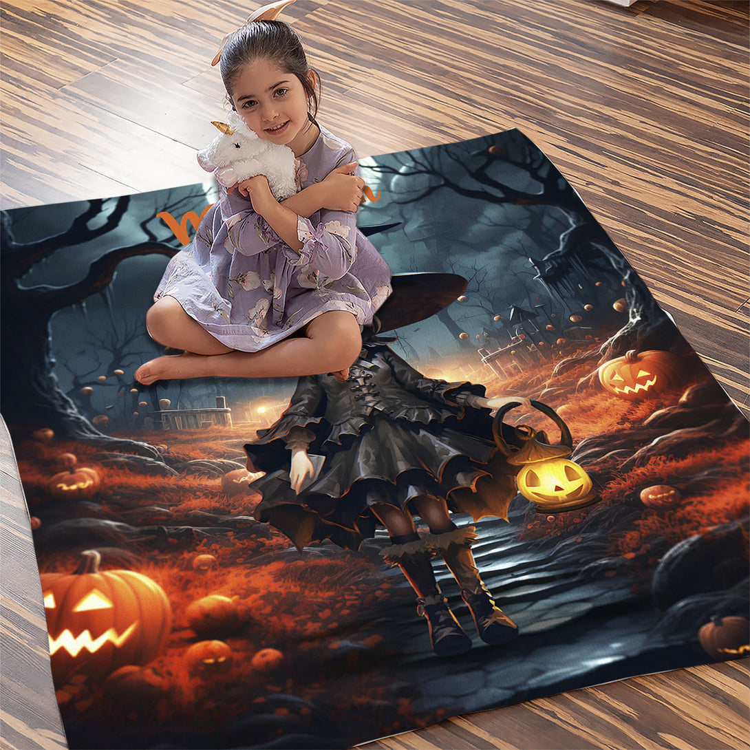 Personalized Witch Photo Blanket, Wednesday Addams Halloween Gifts - Custamazegifts.com 