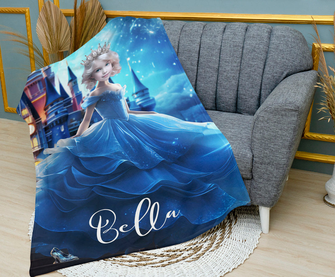 Cinderella Princess Photo Blanket for Girls, Personalized Name Cinderella Gift - Custamazegifts.com 