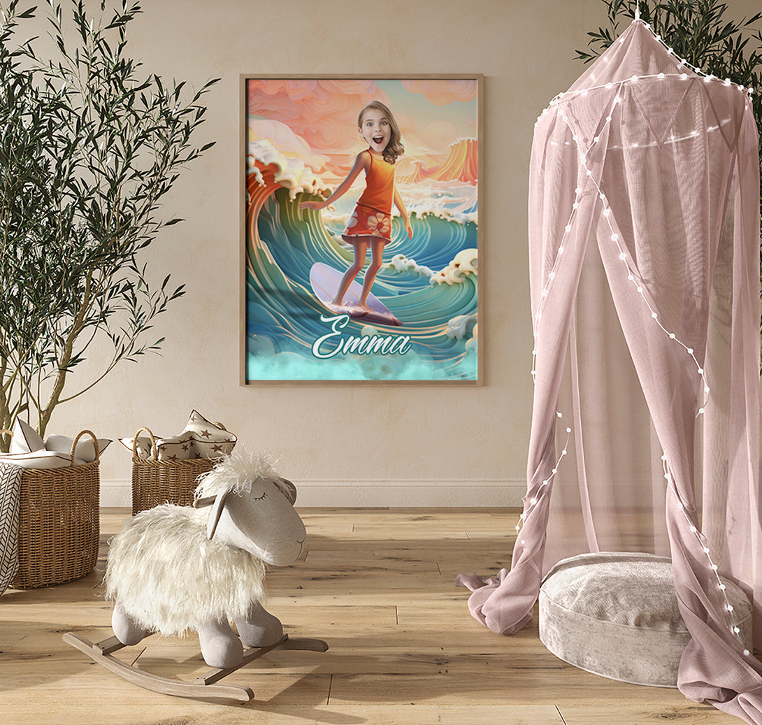 Personalized Surfer Girl Poster, Beach Lover Custom Photo Gift - Custamazegifts.com 