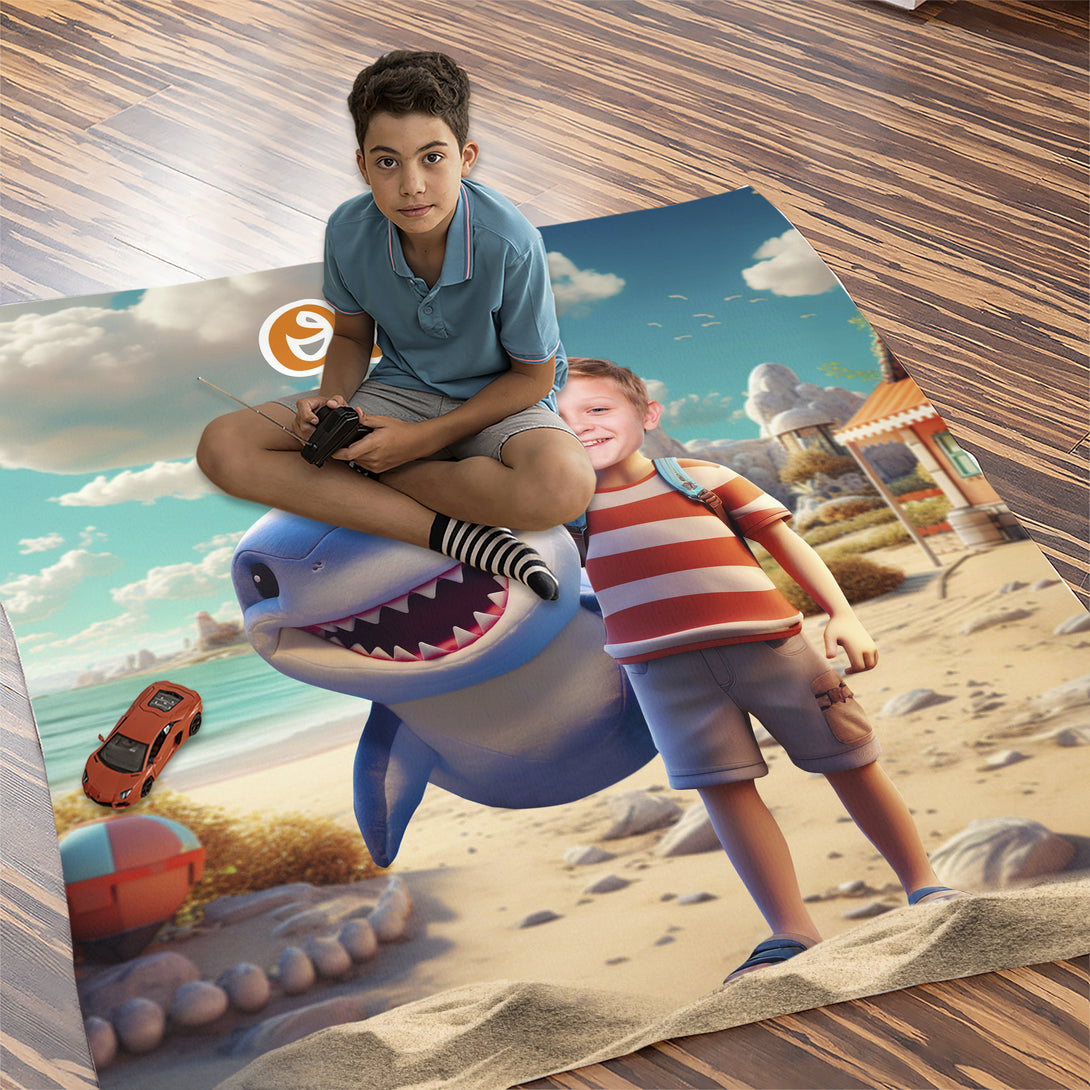 Personalized Shark and Boy Photo Face Blanket - Custamazegifts.com 