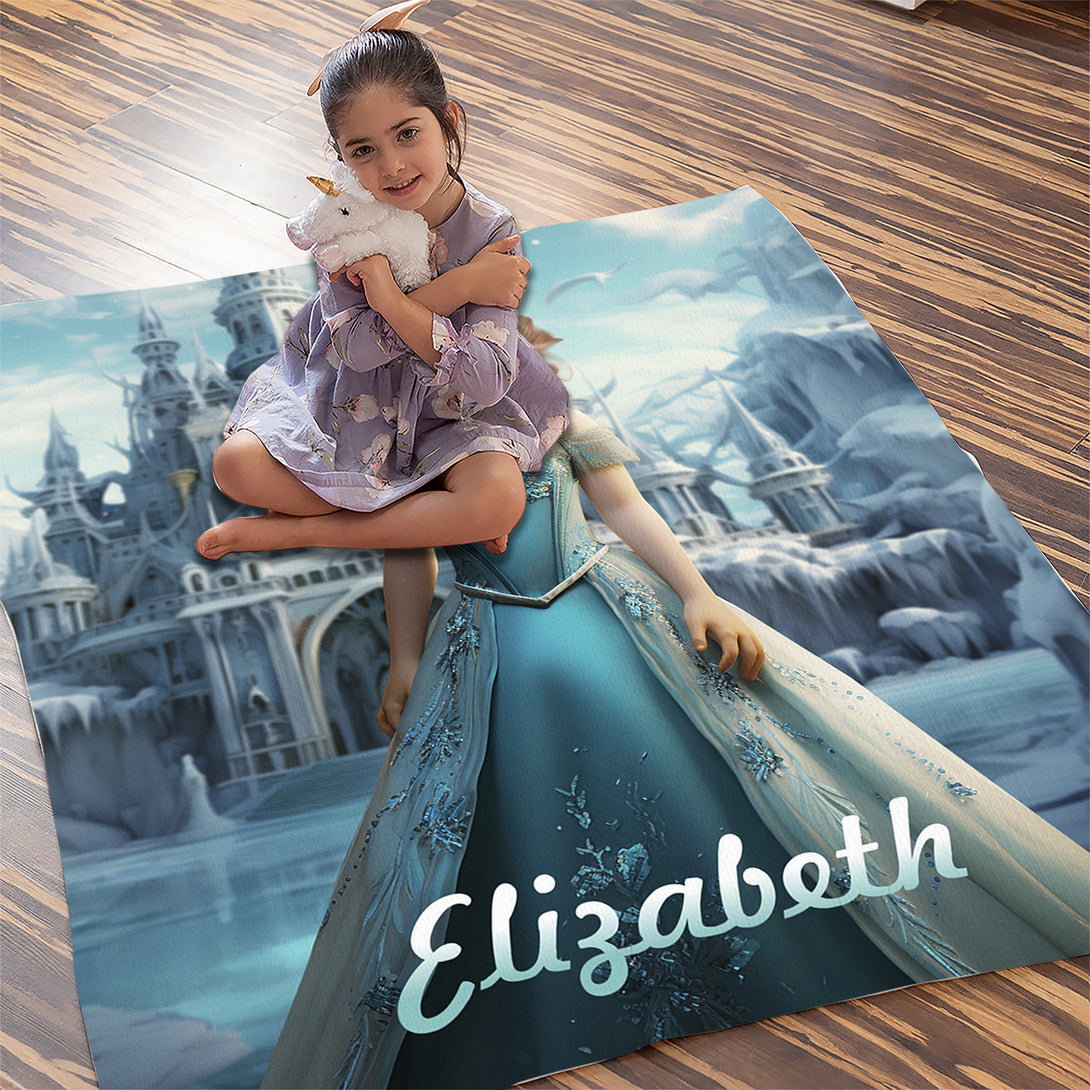 Custom Frozen Cartoon Blanket with Name, Fairy Tale Gifts for Girls Kids - Custamazegifts.com 