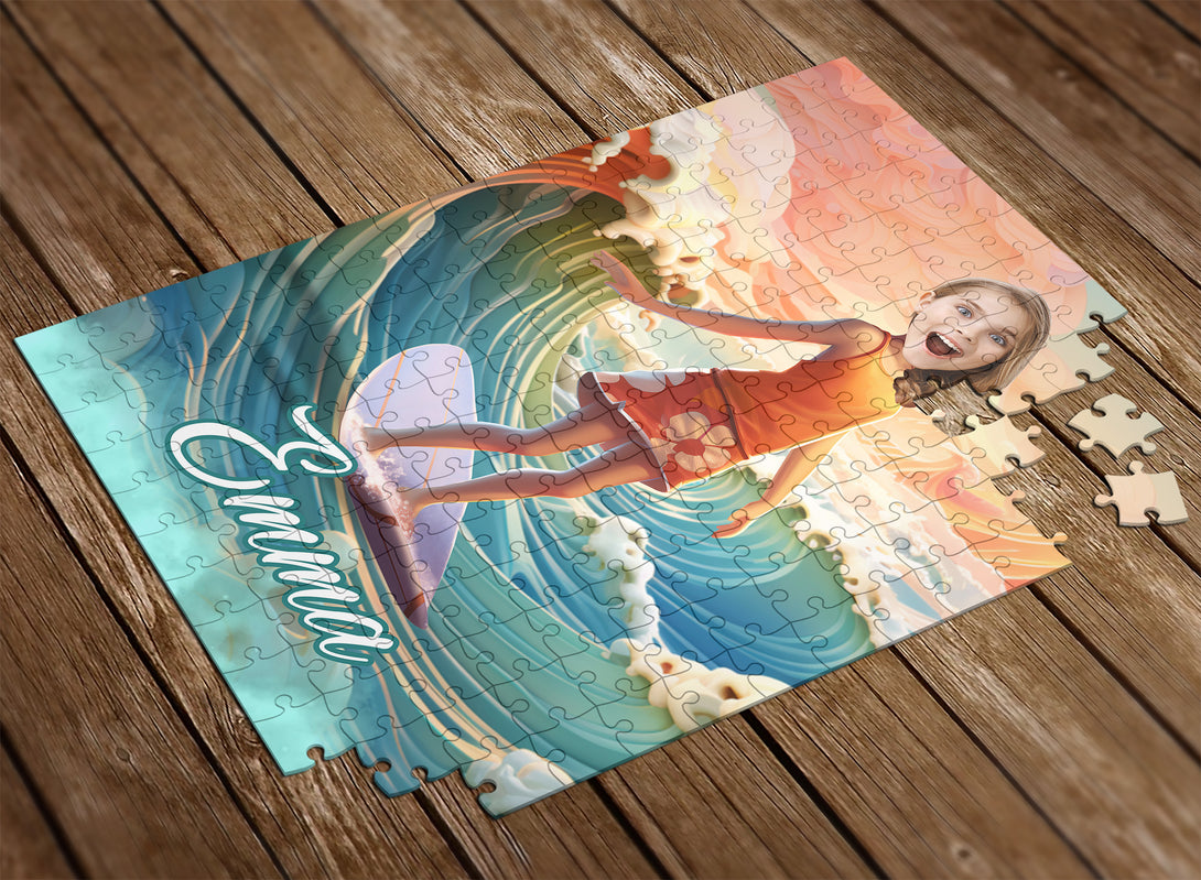 Surfer Girl Custom Puzzle from Photo, Custom Kids Puzzle - Custamazegifts.com 