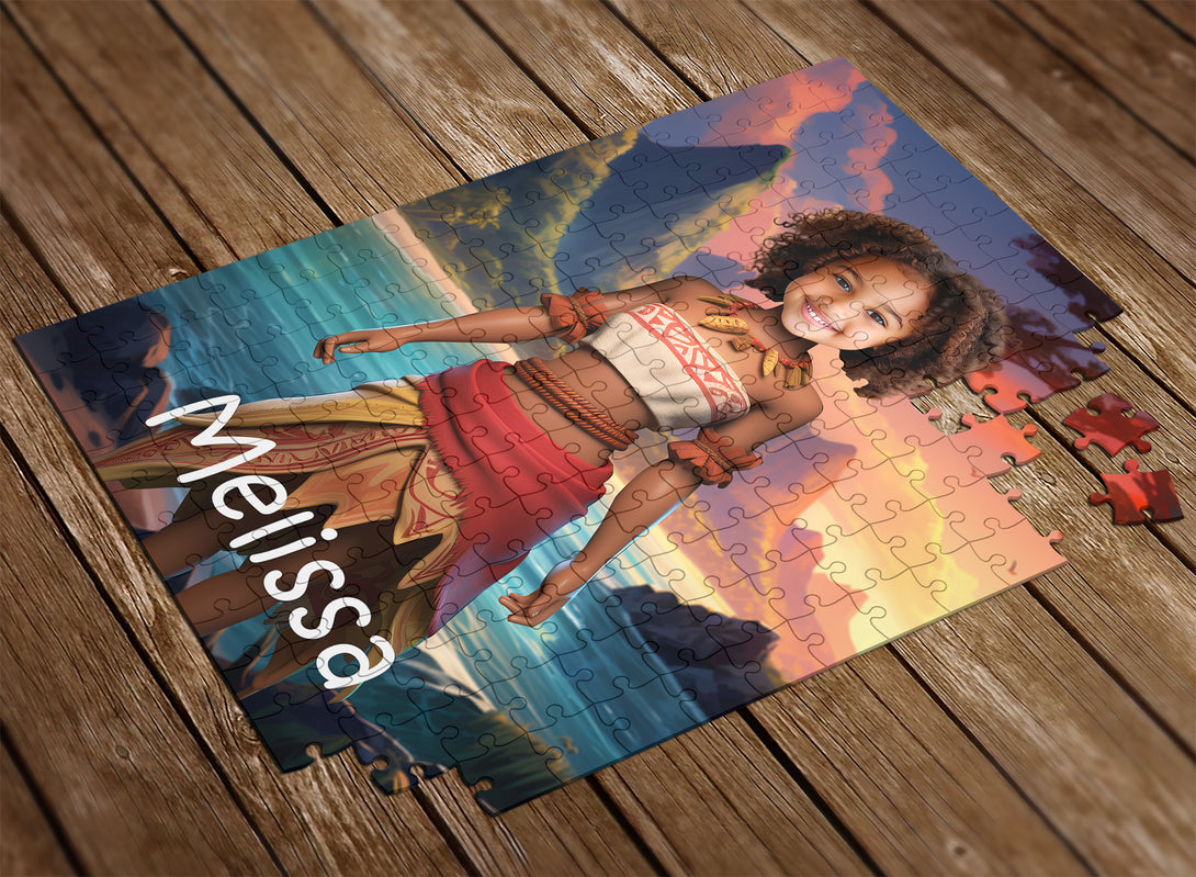 Moana Princess Girls Photo gift Kids Face on Puzzle, Custom Game Puzzle - Custamazegifts.com 