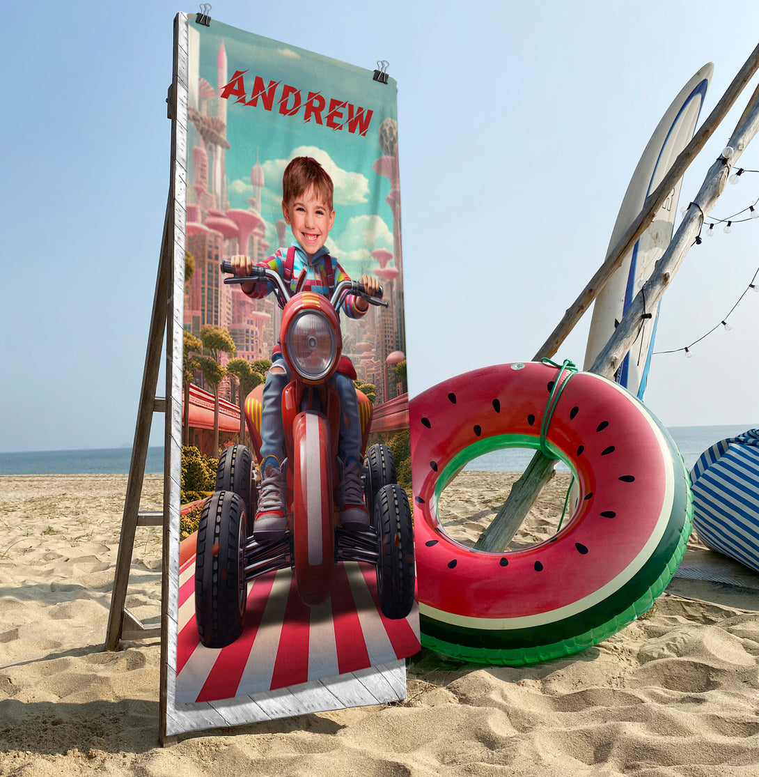 Quad Biker Beach Photo Towel, Kids Dirt Bike Swimming Towel - Custamazegifts.com 