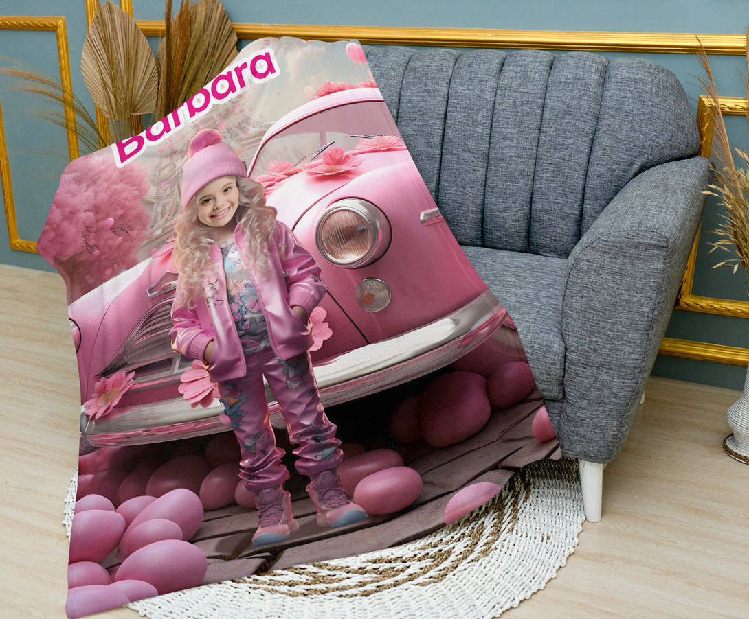 Girl in Barbie Clothes Custom Pink Photo Blanket - Custamazegifts.com 