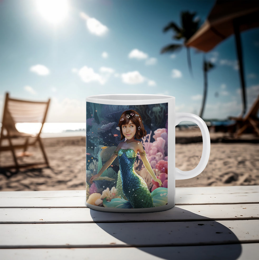 Little Mermaid Girl Personalized Mug, Custom Kids Princess Photo Gift - Custamazegifts.com 