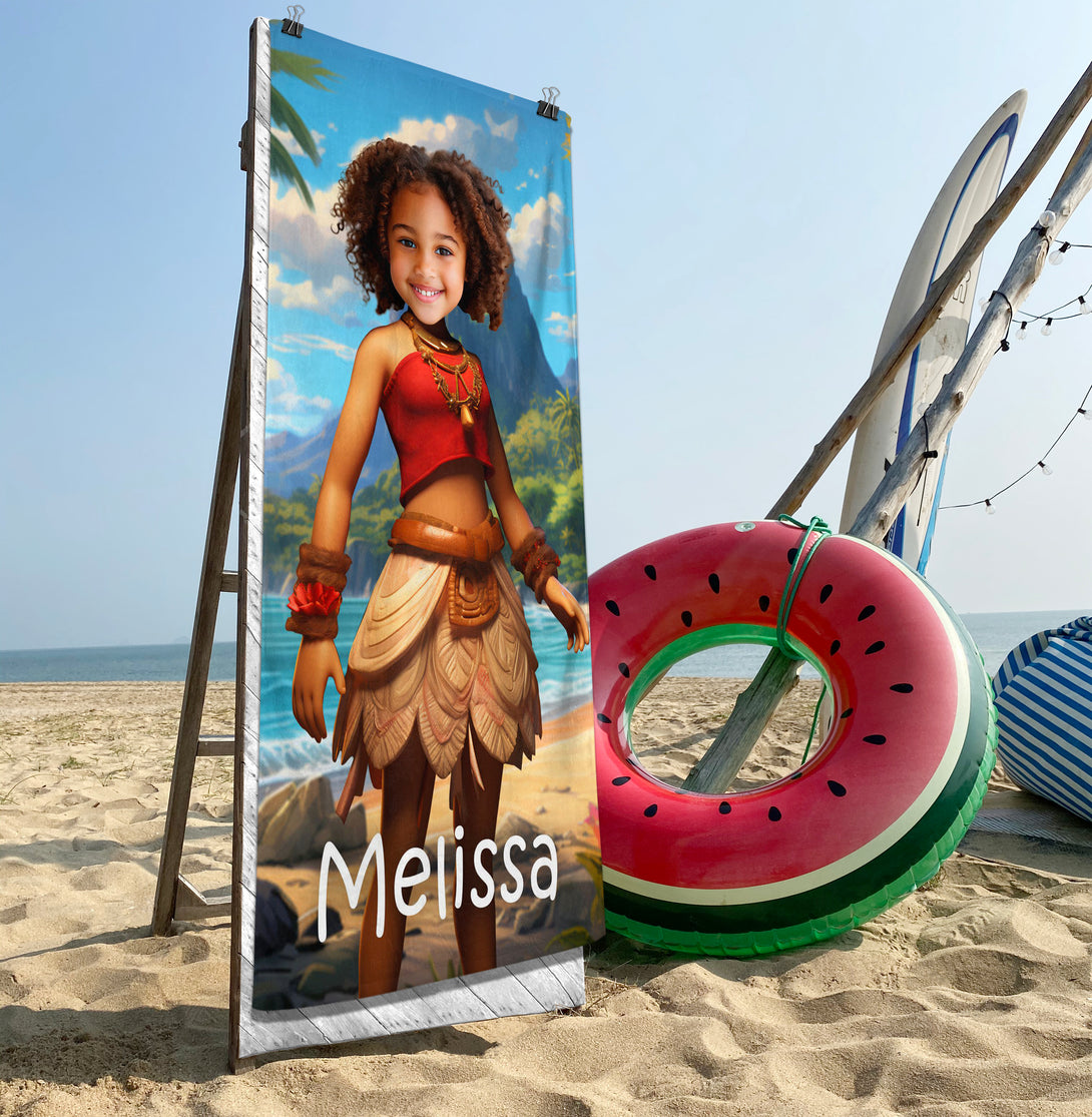 Customize Girl Moana Princess Beach Towel, Princess Inspired Pool Girls' Gift - Custamazegifts.com 