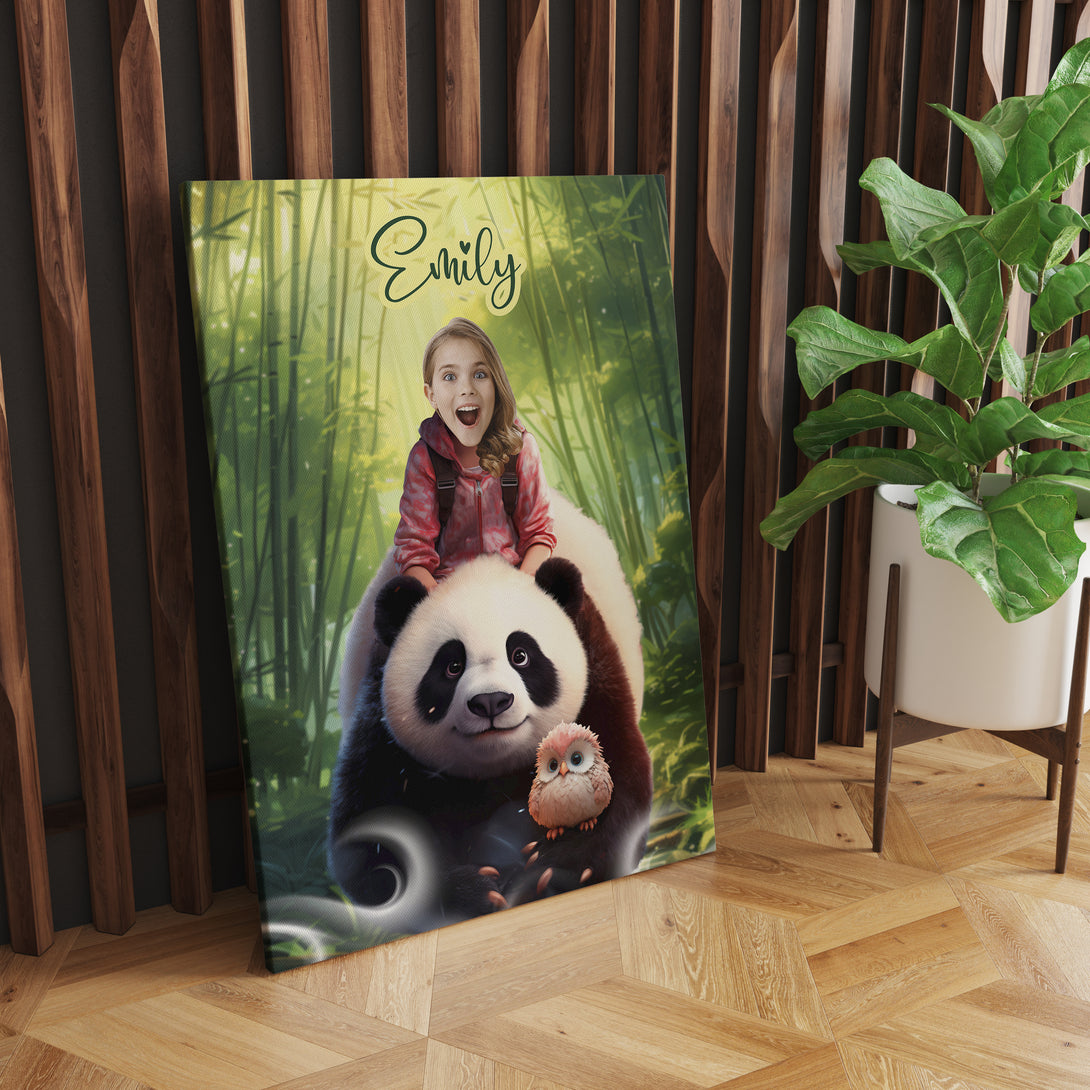 Personalized Panda and Girl Canvas, Custom Portrait from Photo - Custamazegifts.com 