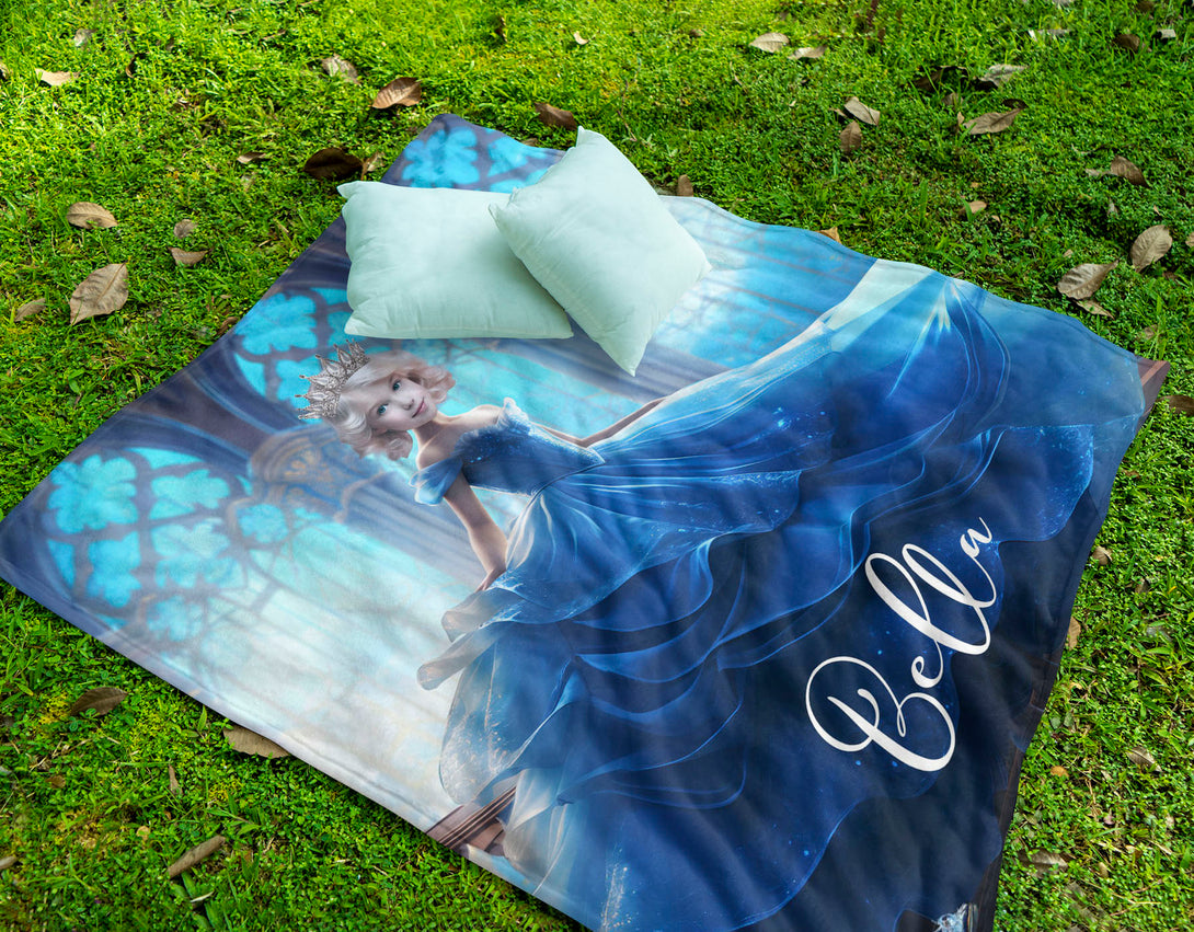 Cinderella Princess Photo Blanket for Girls, Personalized Name Cinderella Gift - Custamazegifts.com 