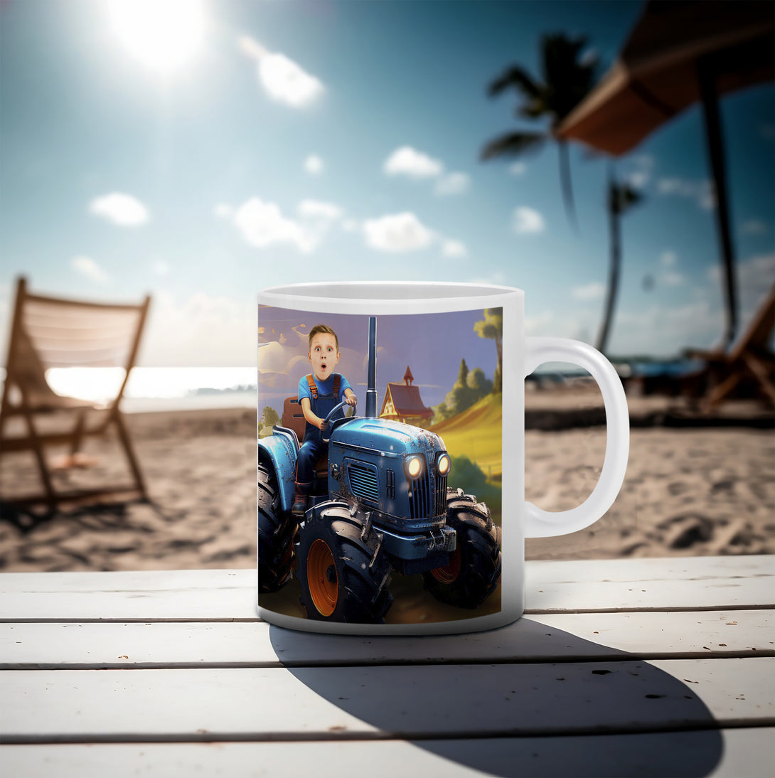 Mug With Photo Boy Tractor Driver, Farm lover Custom Gift Kids Mug - Custamazegifts.com 