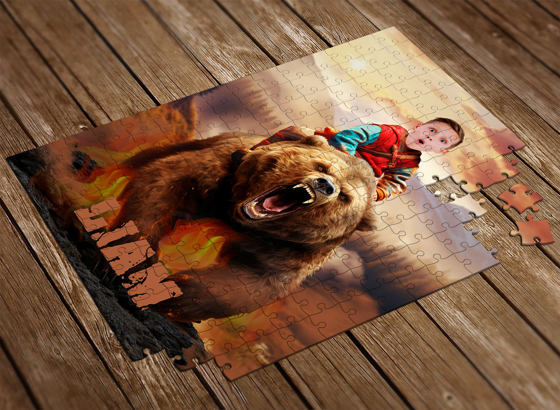 Custom Toys for Boys Kids Face Photo Puzzle, Child Riding Bear Game Puzzle - Custamazegifts.com 