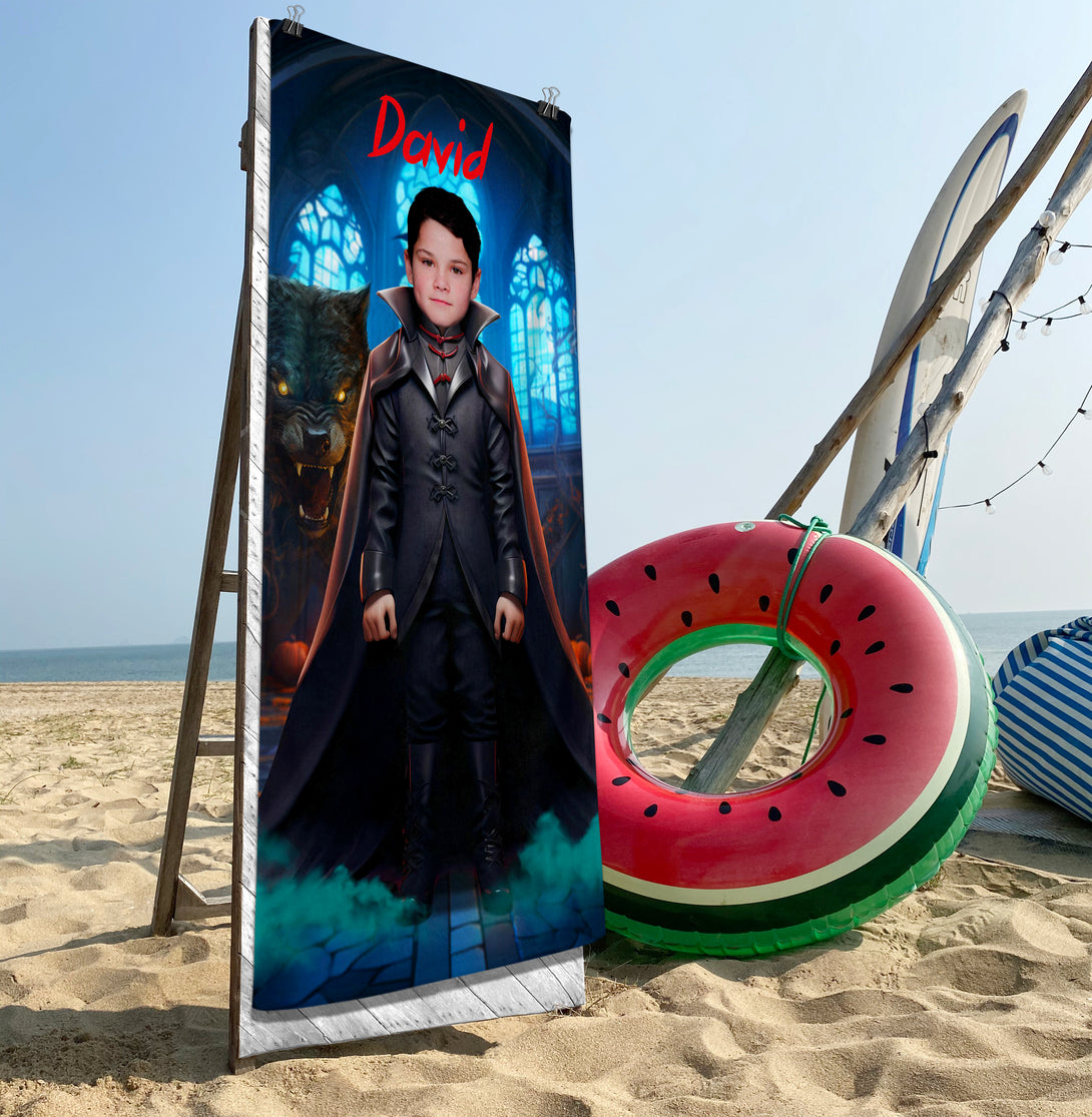 Custom Halloween Count Dracula Photo Boys Beach Towel, Your Face Horror Gift - Custamazegifts.com 