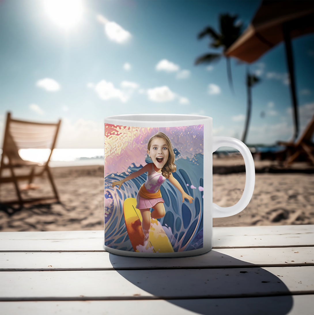 Custom Mug Photo Girl on Surf Paddle Board, Picture Printed Mug - Custamazegifts.com 