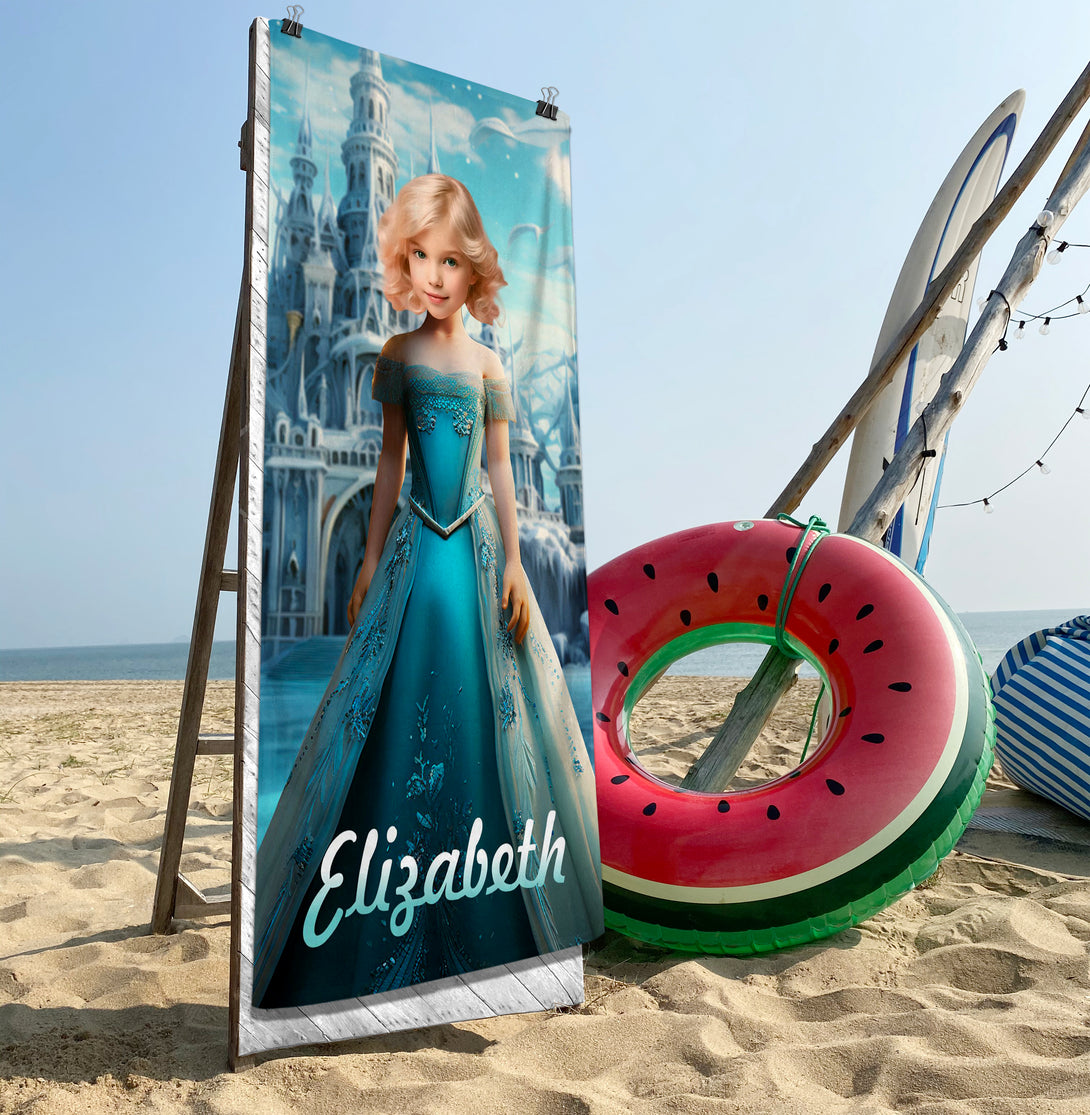 Personalized Kids Photo Towel Frozen, Princess Elsa Name Gift - Custamazegifts.com 