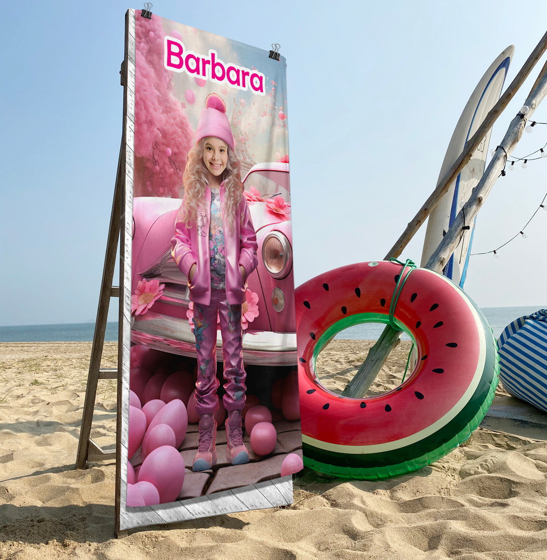 Personalized Barbie Doll Photo Face Towel, Pool Barbie Party Gifts - Custamazegifts.com 