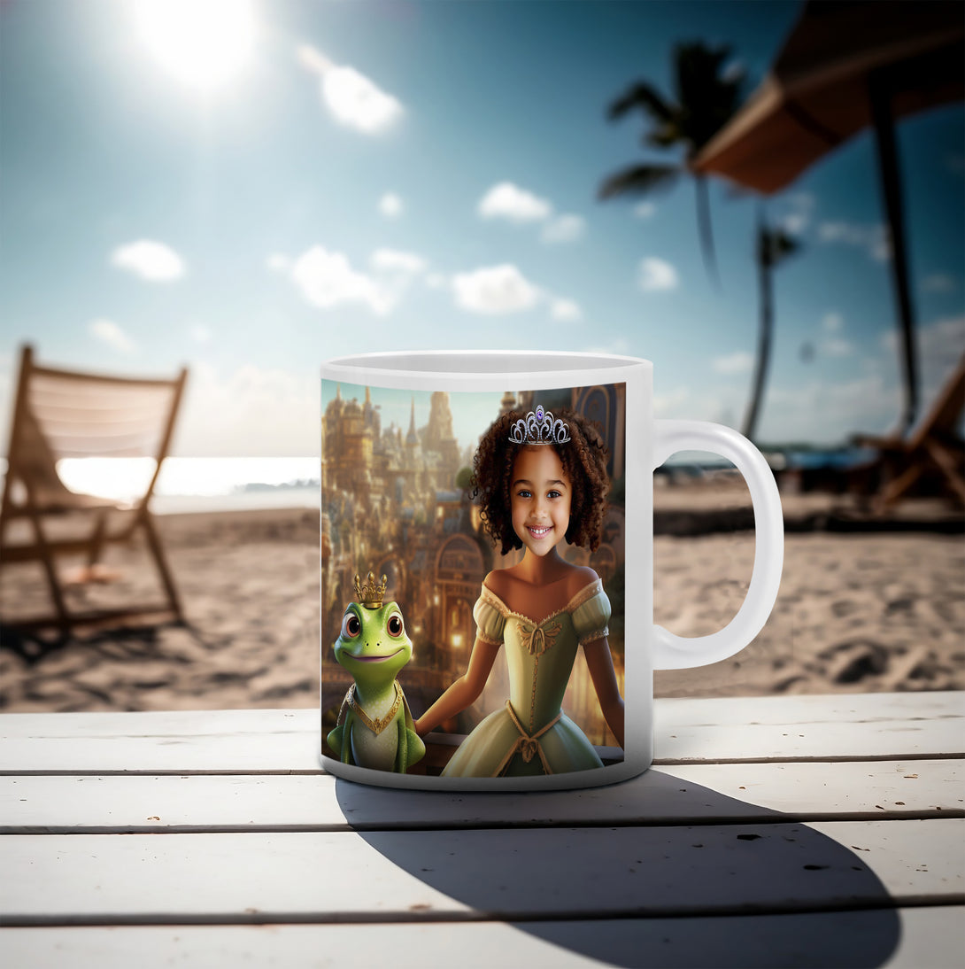 Customized Photo Mug Princess and Frog, Tiana Birthday Mug for Girls - Custamazegifts.com 