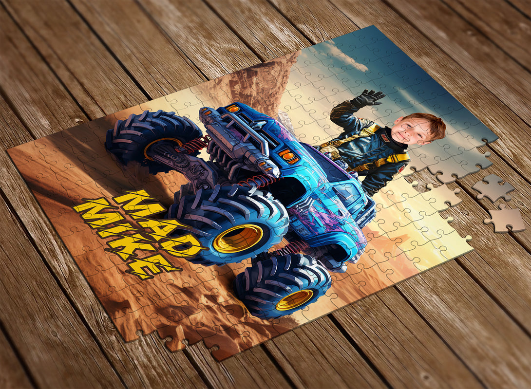 Boys Face Photo Puzzle, Monster Truck Unique Memory Gift - Custamazegifts.com 