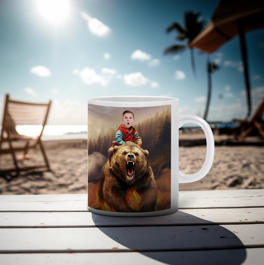 Gift for Animal Lover, Child Riding Bear Boys Custom Mug Photo - Custamazegifts.com 