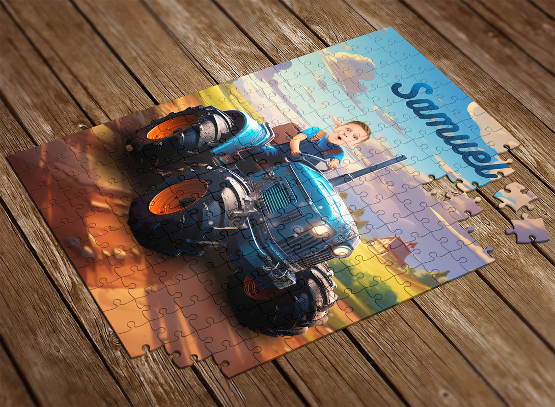 Custom Photo Puzzle Tractor Driver Personalized Boy Birthday Gift Ideas - Custamazegifts.com 