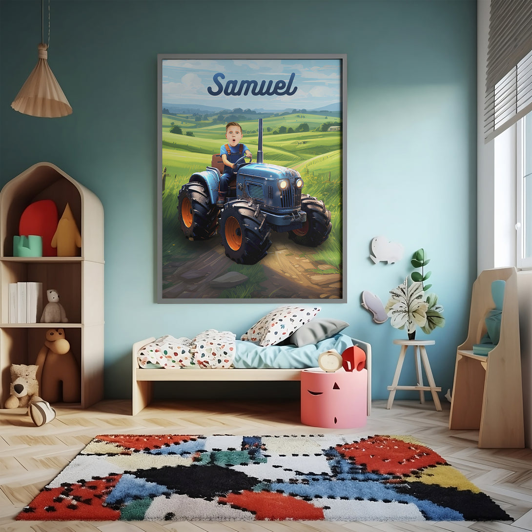 Tractor Lover Gift Custom Poster, Digital Portrait Tractor Birthday - Custamazegifts.com 