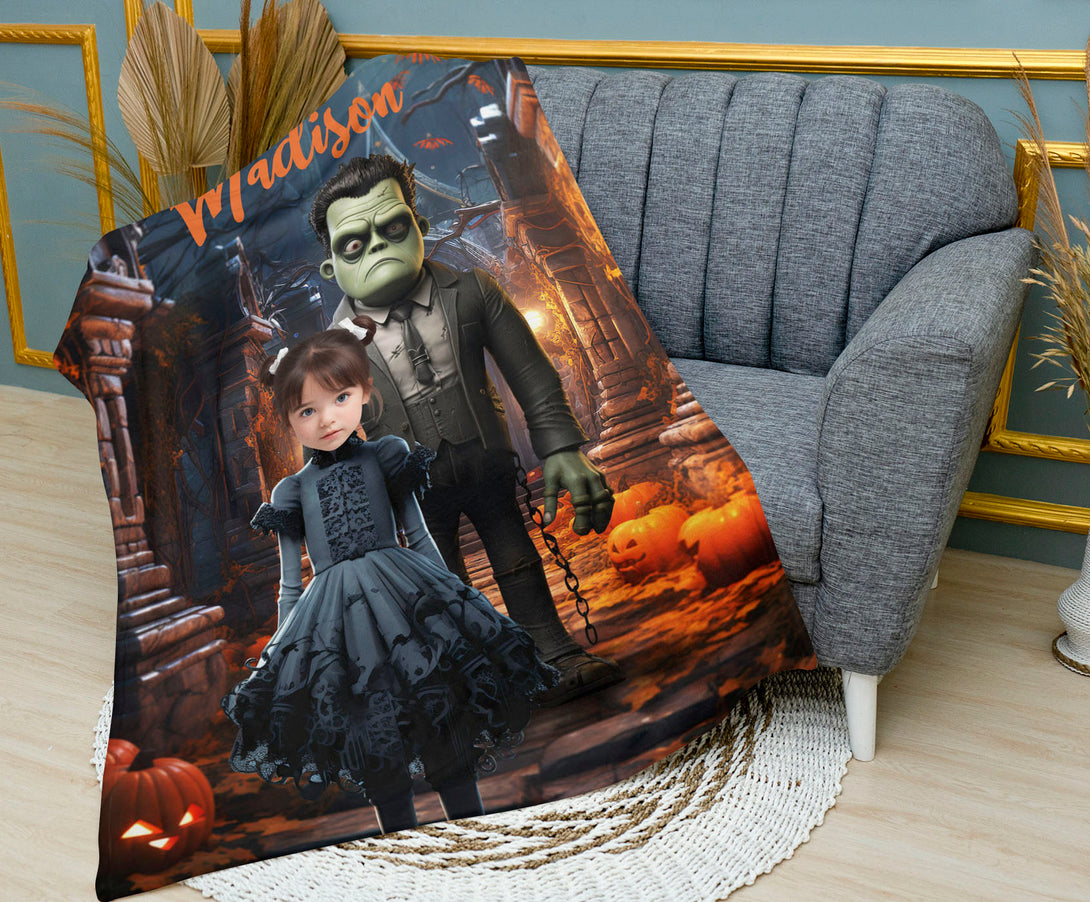 Personalized Witch Photo Blanket, Wednesday Addams Halloween Gifts - Custamazegifts.com 