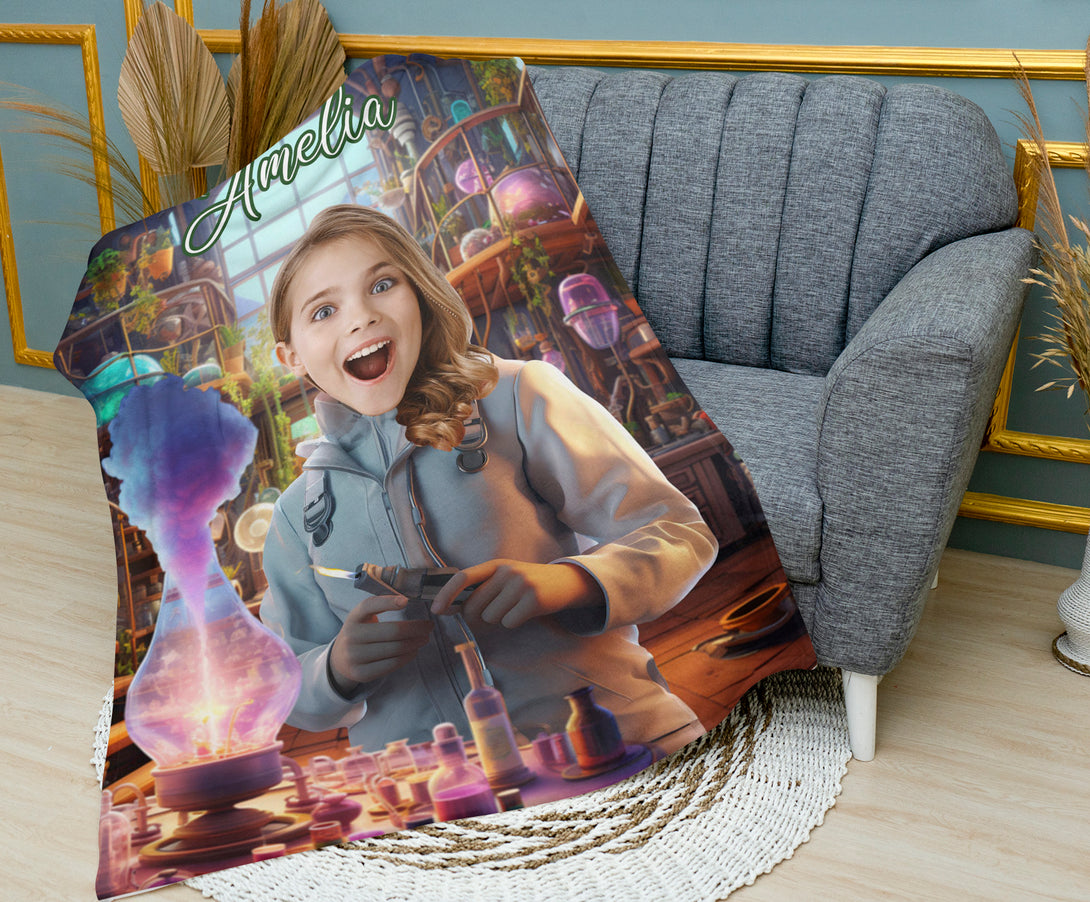 Custom Scientist Girl Photo Blanket, Magic Gift for Girls - Custamazegifts.com 