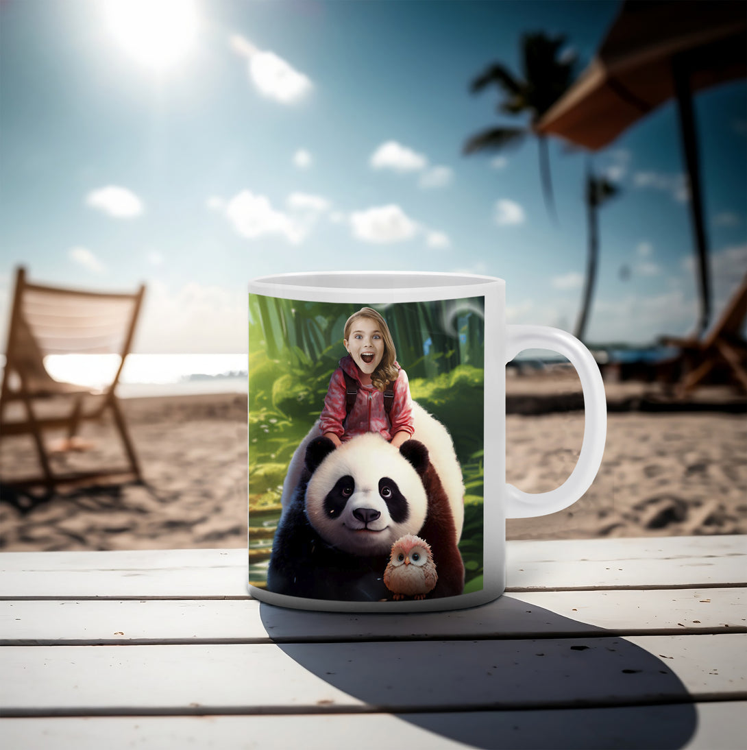 Panda and girl Personalized Cartoon Mug with Face, Kids Party Gifts - Custamazegifts.com 