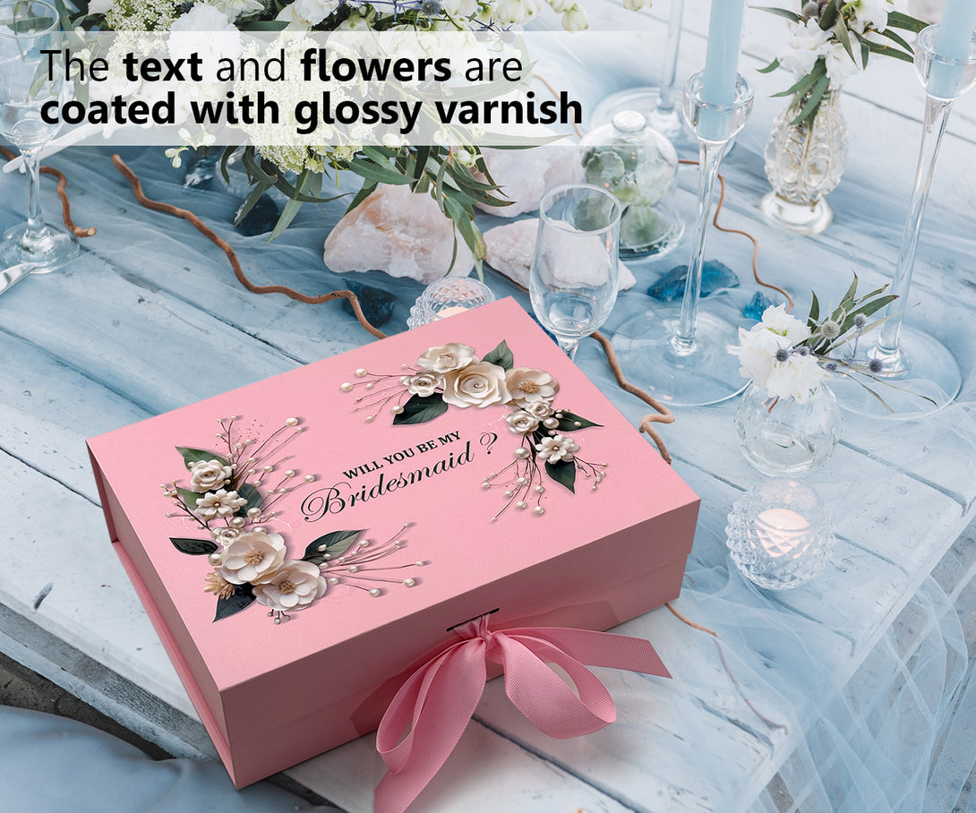 Pink Floral Gift Box for Bridesmaids Proposal - Custamazegifts.com 