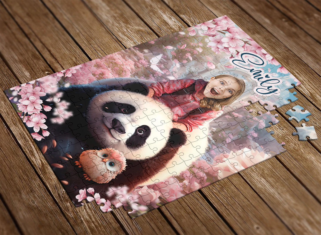 Girl and a Panda Custom Photo Puzzle, Personalized Gift for Her - Custamazegifts.com 