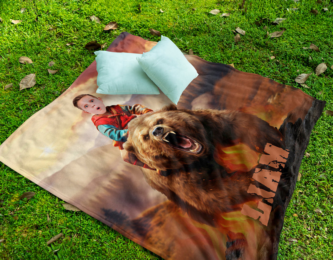 Boys Photo Blanket, Kids Custom face Bear and Boy Gift for Animal Lover - Custamazegifts.com 