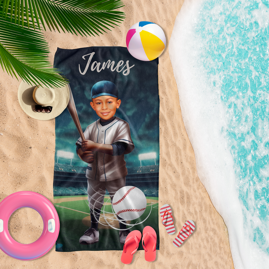 Baseball Photo Beach Towel, Custom Face Pool Towel - Custamazegifts.com 