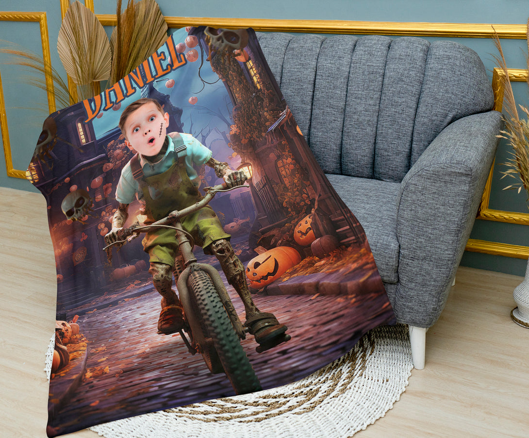 Boy Zombie Custom Blanket Personalized Halloween Photo Gifts for Him - Custamazegifts.com 