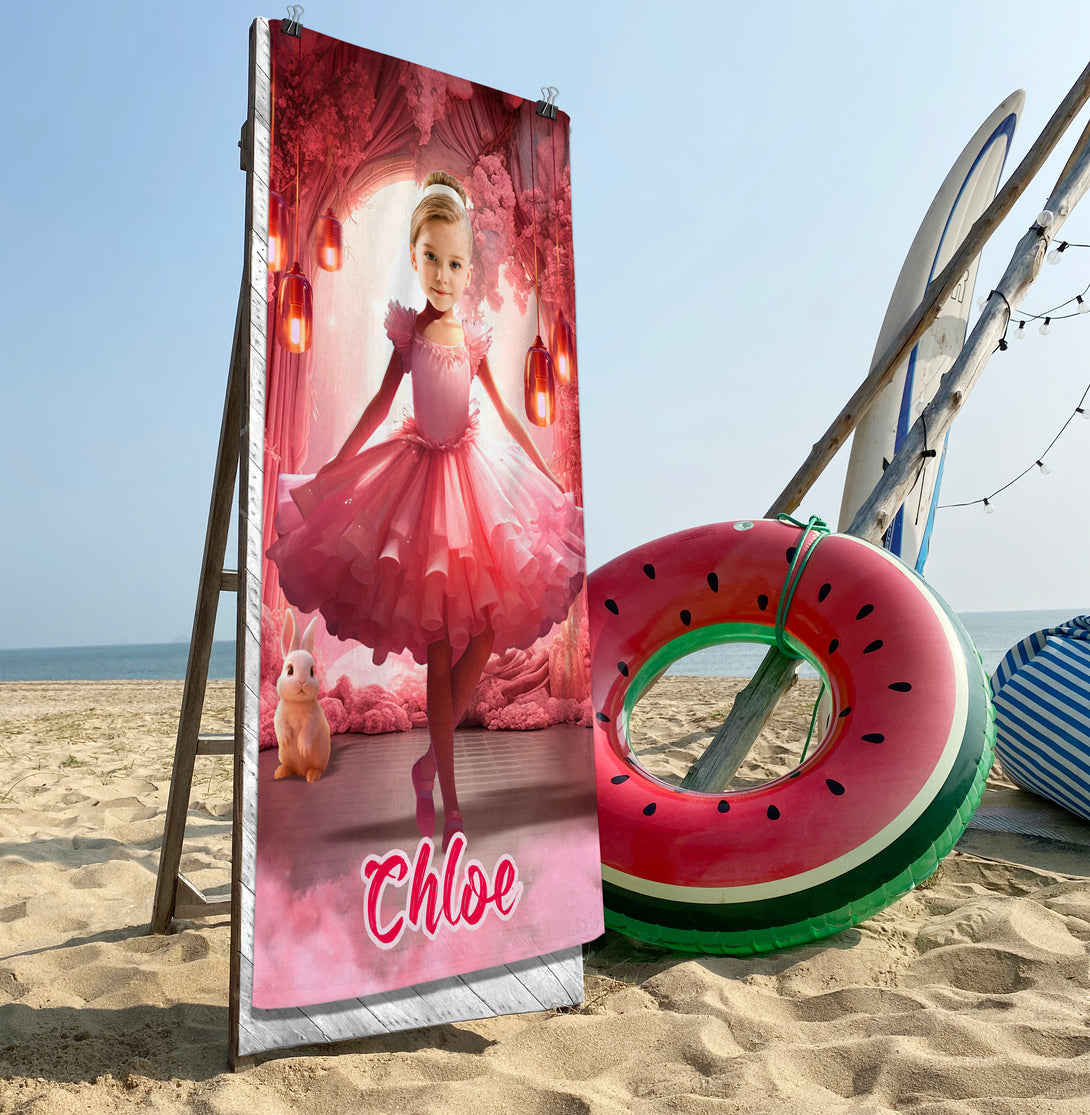 Personalized Ballet Gift Beach Towel, Ballet School Little Ballerinas Gifts - Custamazegifts.com 