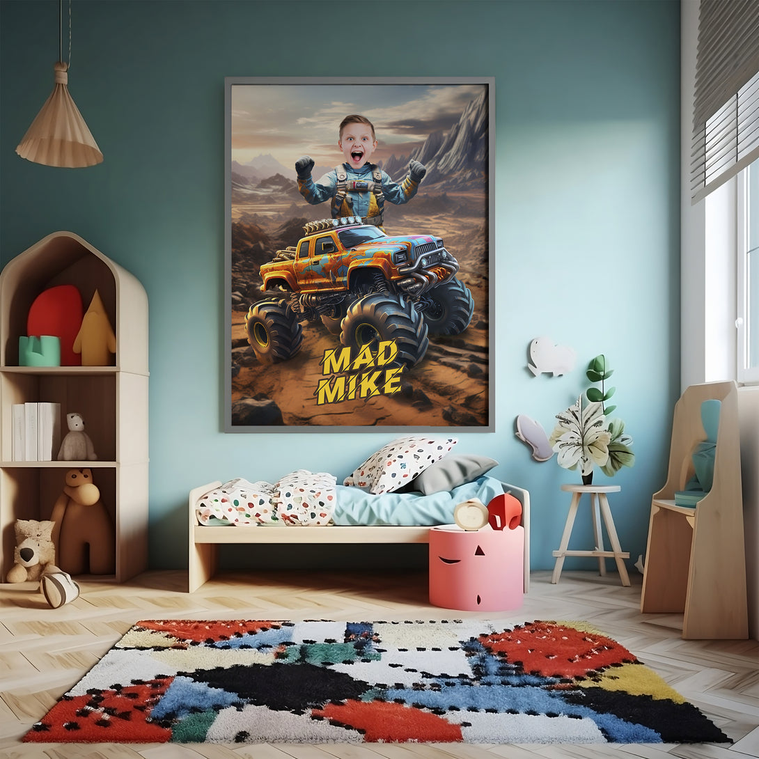 Picture Poster Print Monster Truck, Boys Custom Photo Poster - Custamazegifts.com 