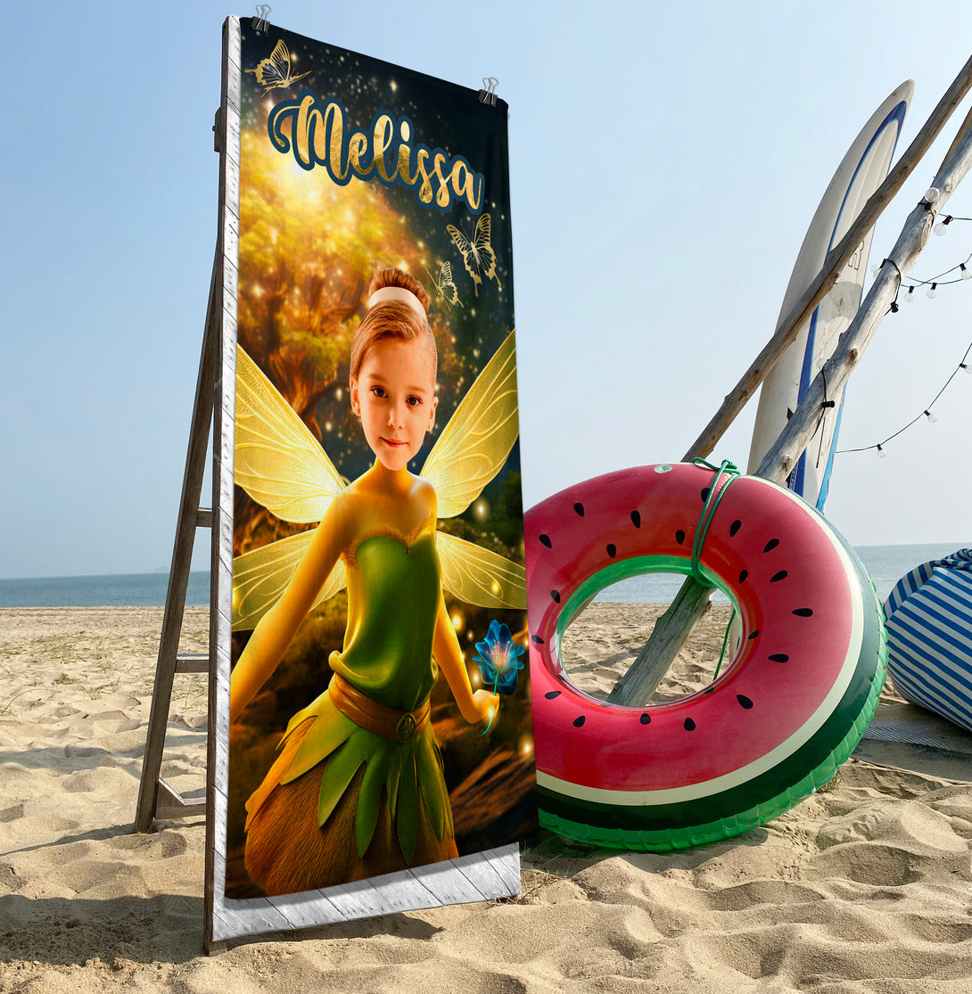 Tinkerbell Personalized Towel, Beach Vacation Fairy Gift - Custamazegifts.com 