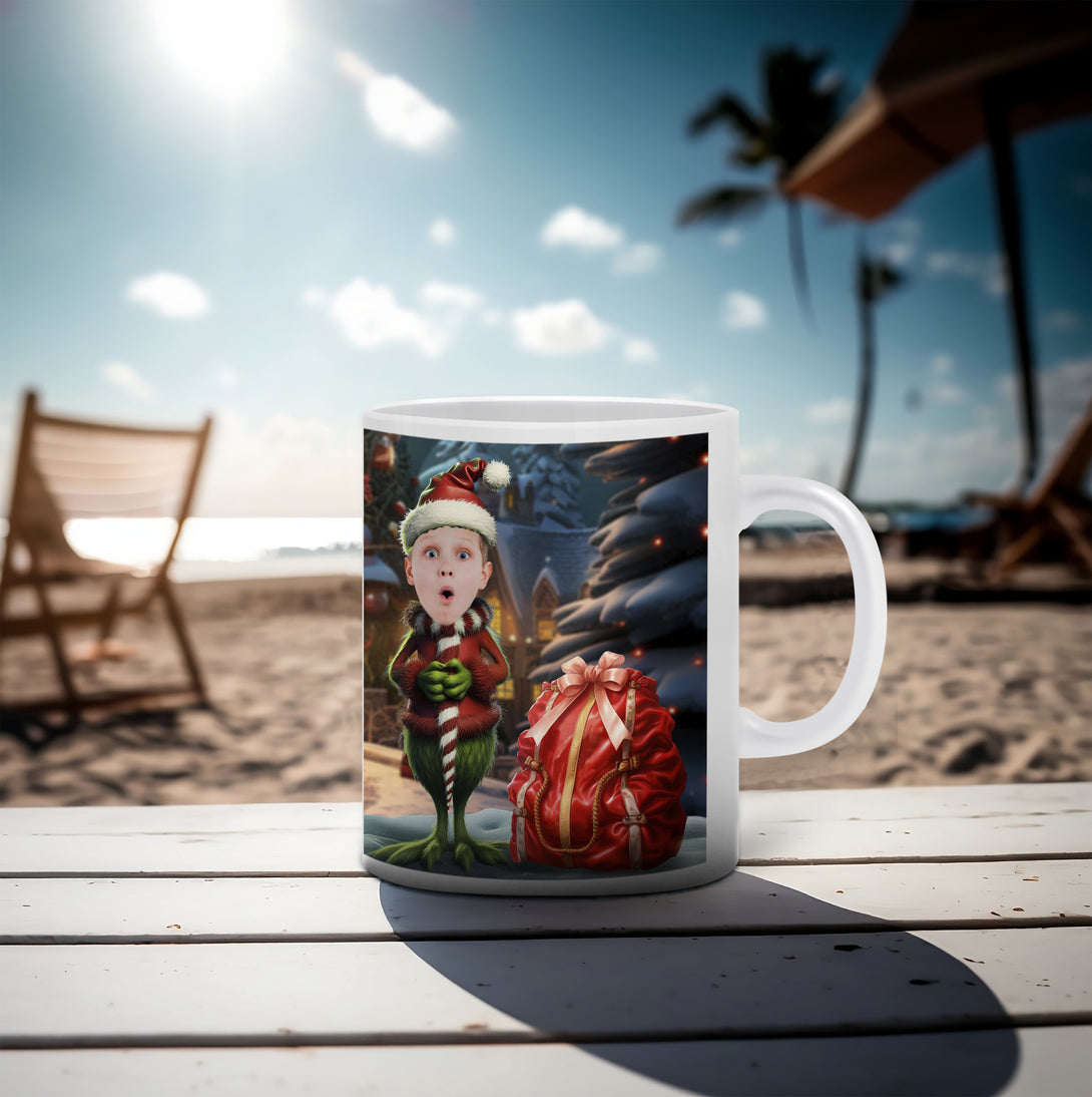 Personalized Kids Christmas Mug, Grinch Custom Mug Photo Gift - Custamazegifts.com 