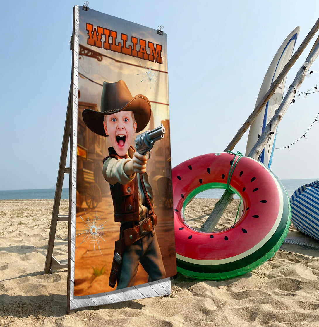 Cowboy Photo Personalized Kids Towel, Western Boys Beach Towel - Custamazegifts.com 