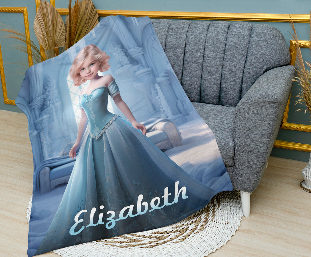 Custom Frozen Cartoon Blanket with Name, Fairy Tale Gifts for Girls Kids - Custamazegifts.com 