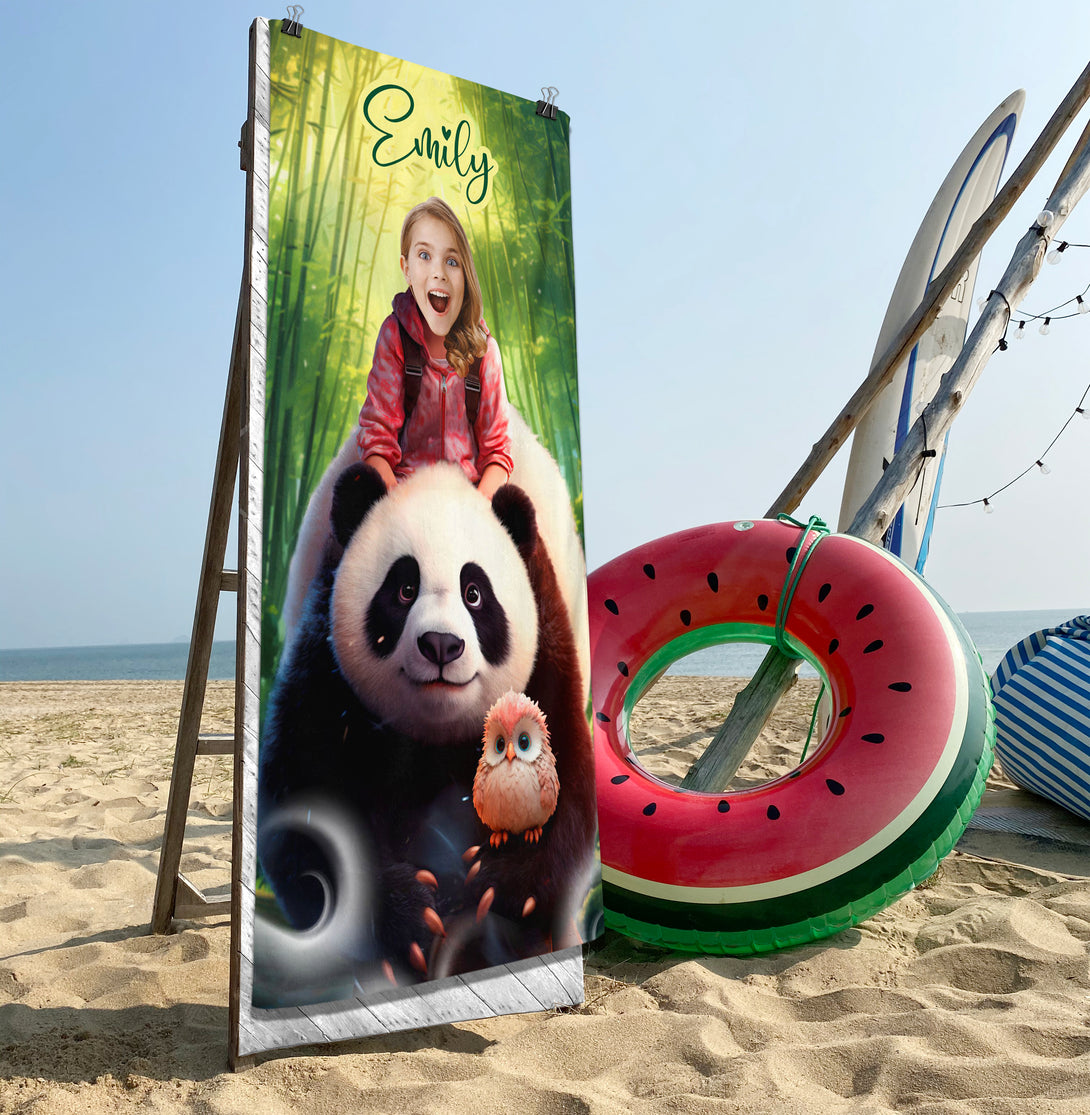 Customized Panda Lover Bath Towel, Personalized Girl and Panda Beach Towel - Custamazegifts.com 