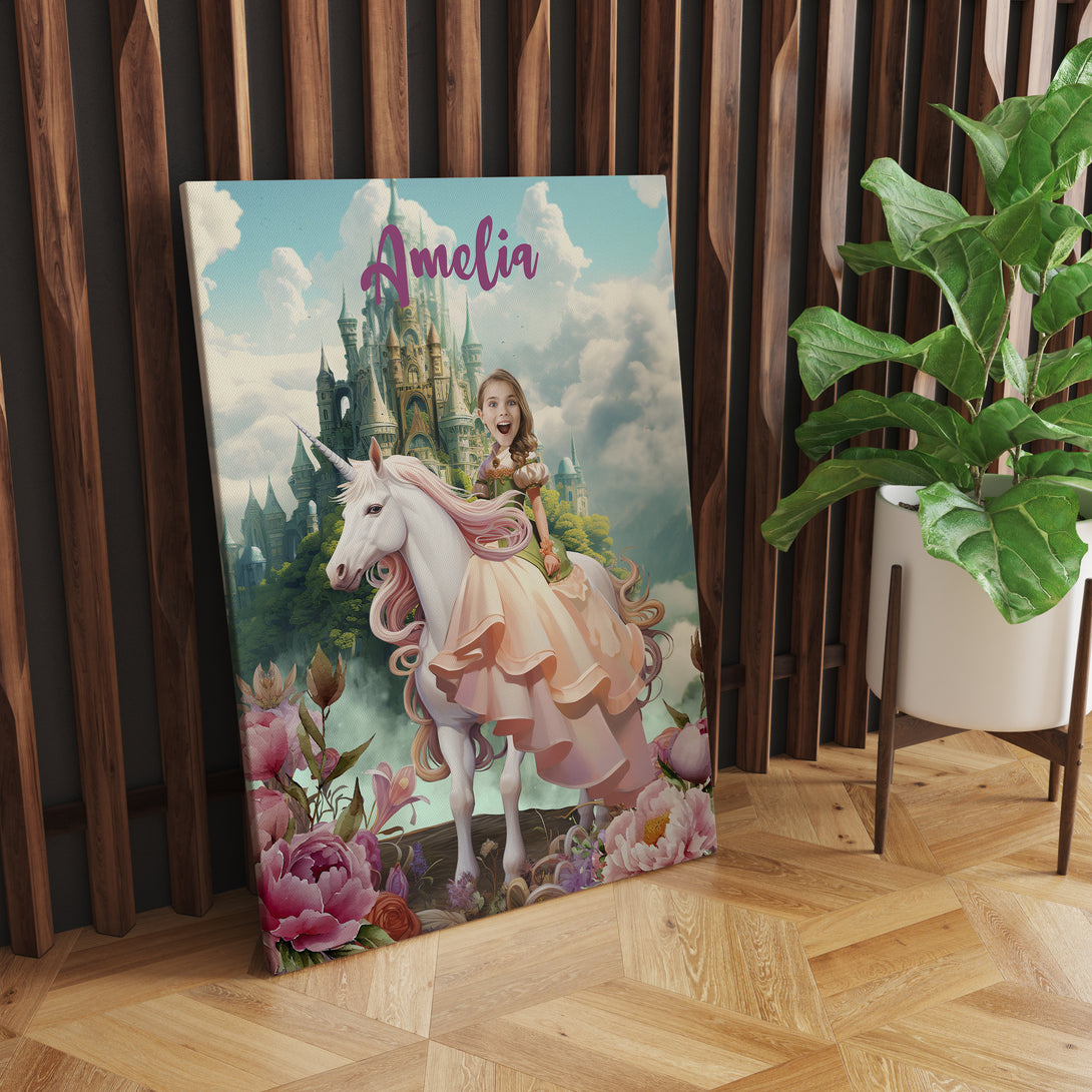 Personalized Canvas Princess with Unicorn, Custom Girls Digital Portrait - Custamazegifts.com 