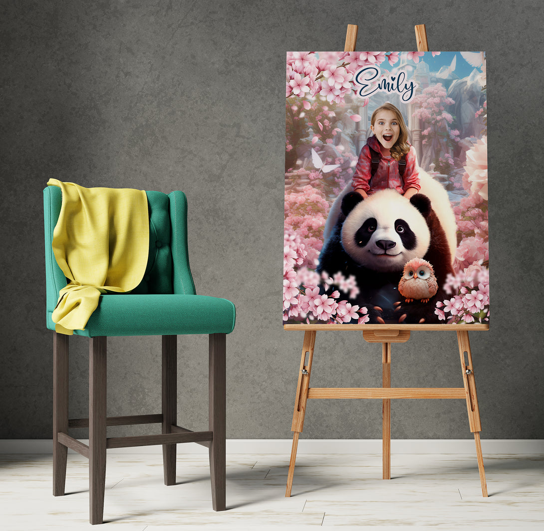 Personalized Panda and Girl Canvas, Custom Portrait from Photo - Custamazegifts.com 