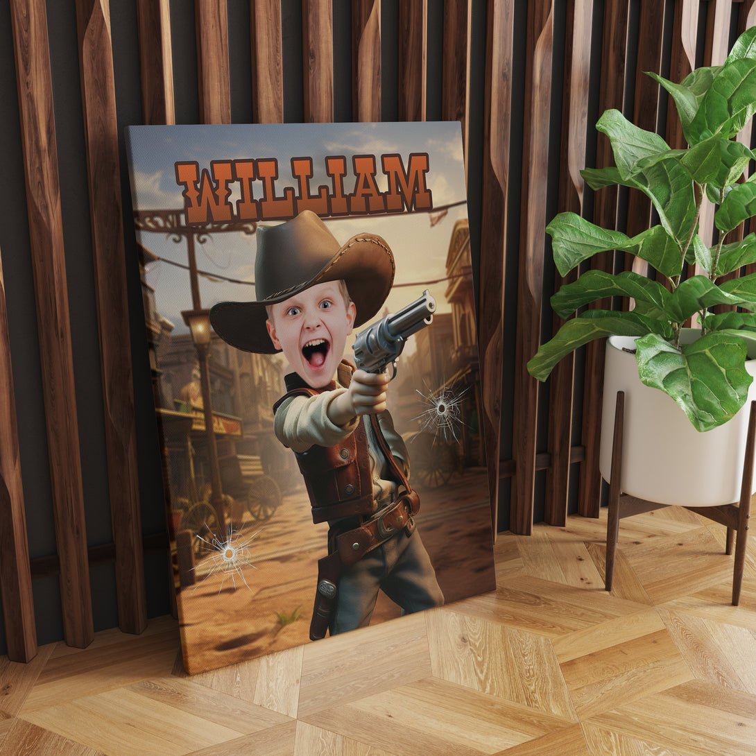 Cowboy Theme Décor Picture Canvas, Western Boys Digital Portrait - Custamazegifts.com 