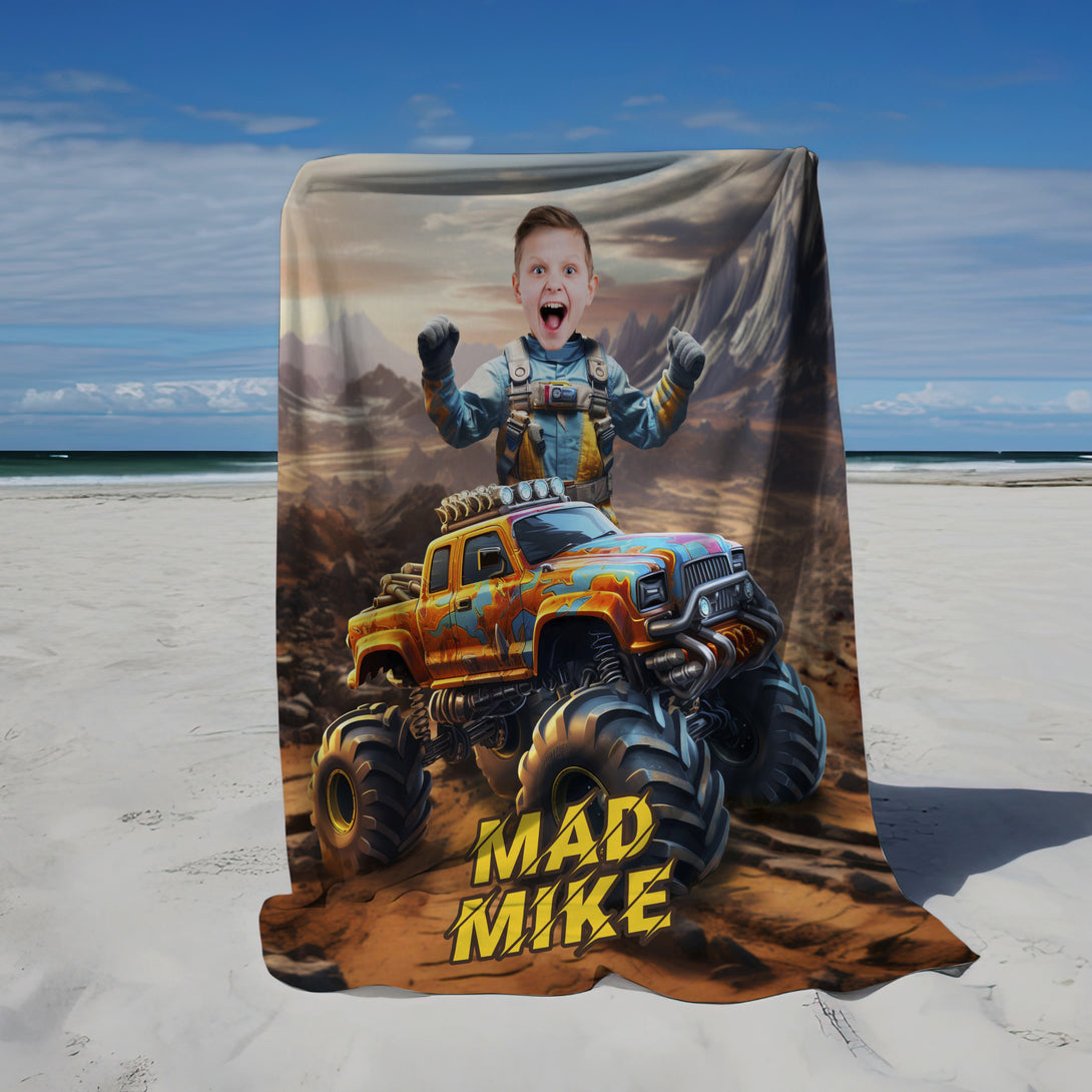 Monster Truck Boys Room Blanket, Personalized Gifts for Kids - Custamazegifts.com 