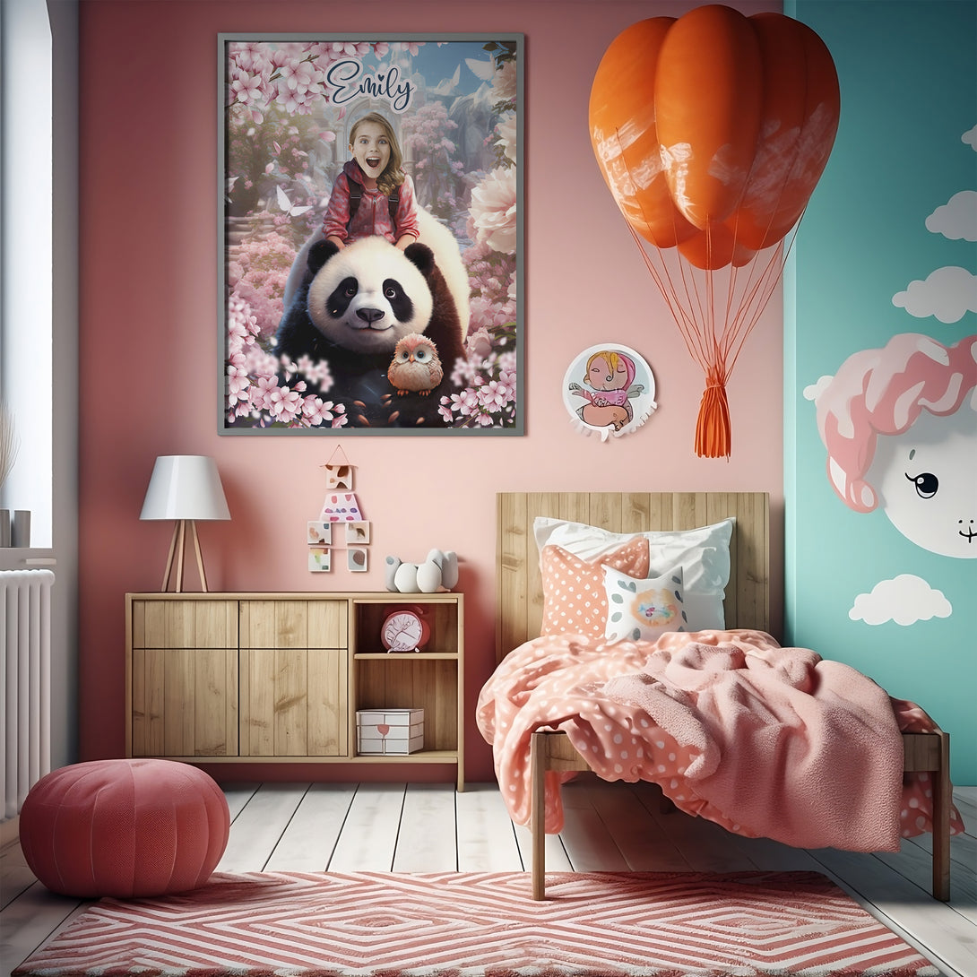 Custom Poster with Panda and Girl from Photo, Panda Lover Portrait - Custamazegifts.com 